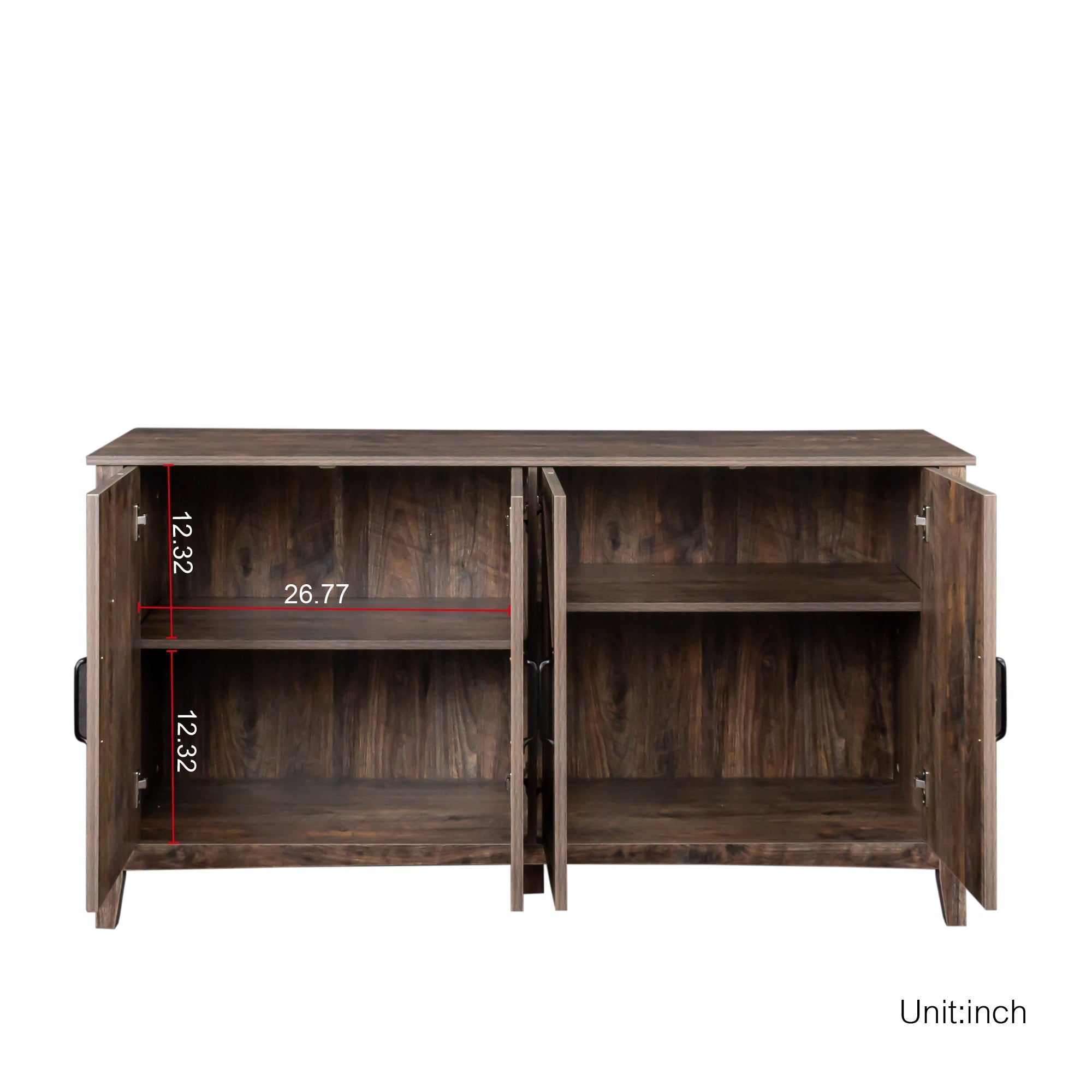 Cabinet with 4 Doors and 4 Open Shelves Freestanding Sideboard