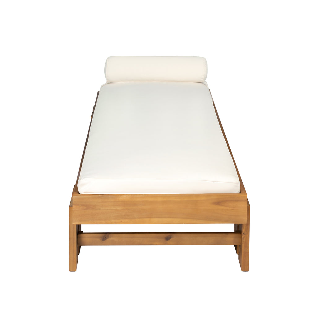 Teak Finish Acacia Wood Daybed with Cream Cushion
