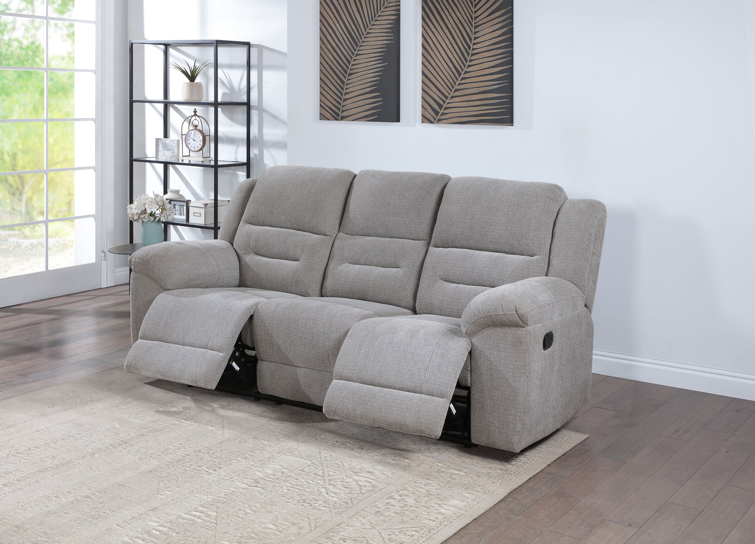 Gilson Chenille Upholstered Reclining Sofa Grey-