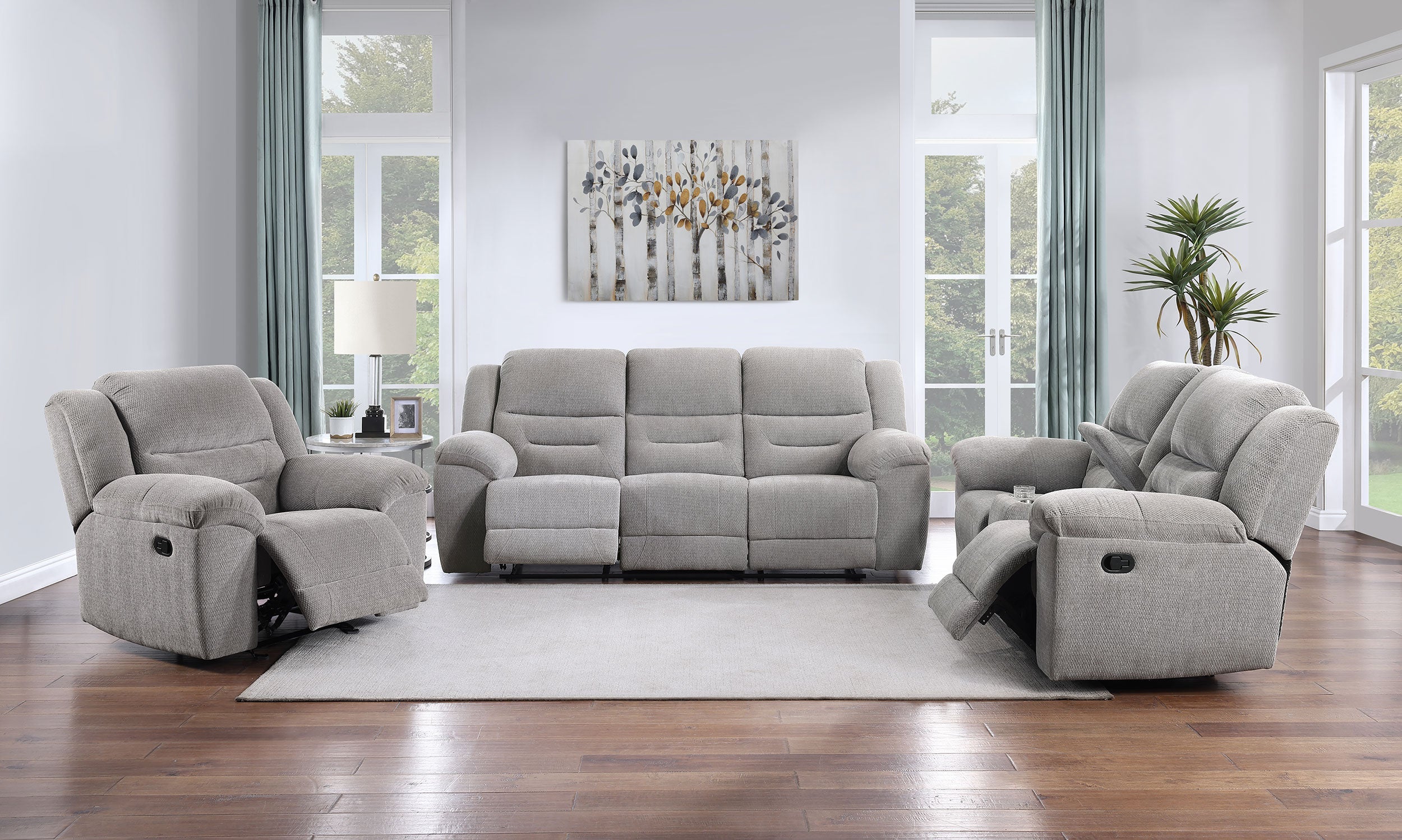 Gilson Chenille Upholstered Reclining Sofa Grey-
