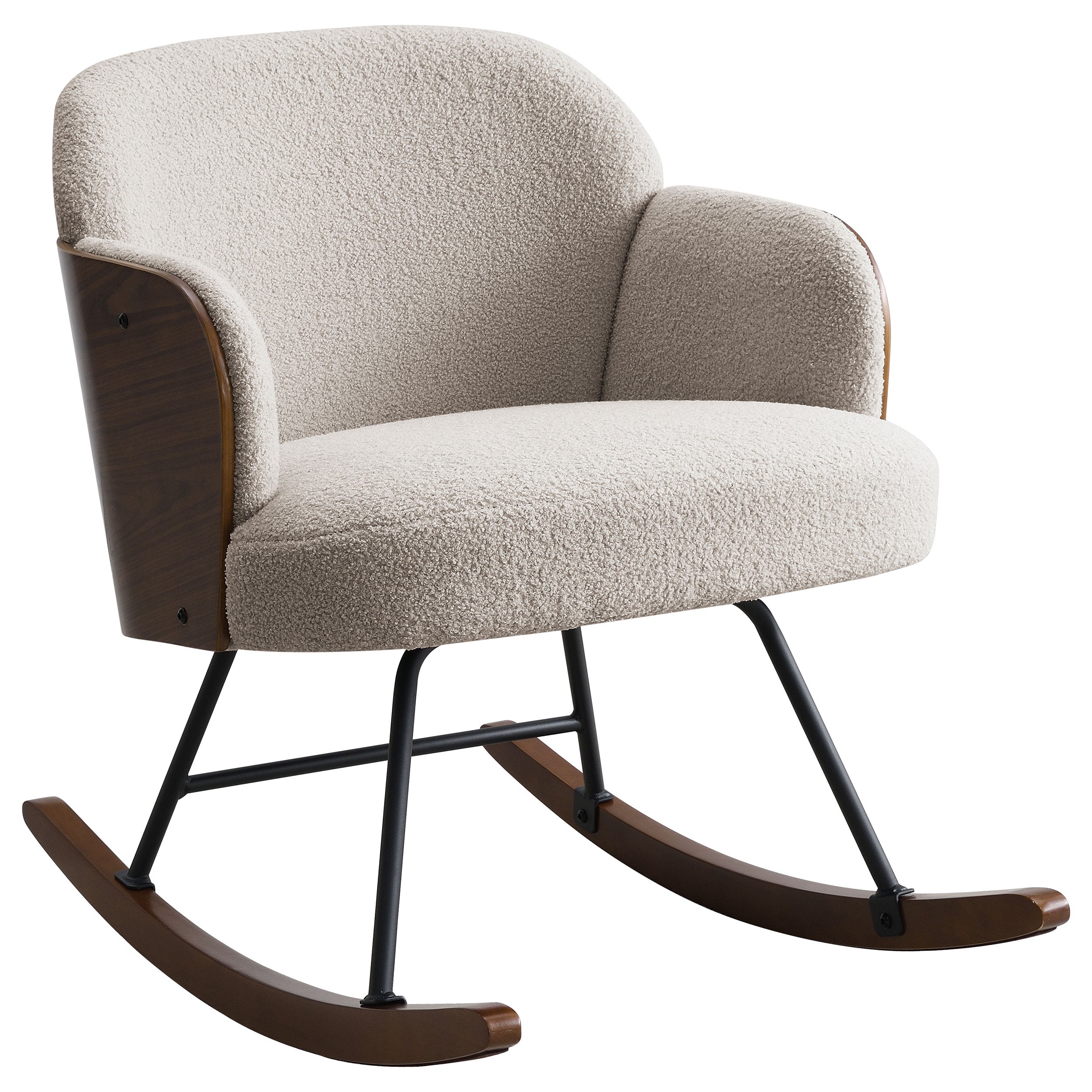 Paige Boucle Upholstered Mid Back Rocking Chair Beige-