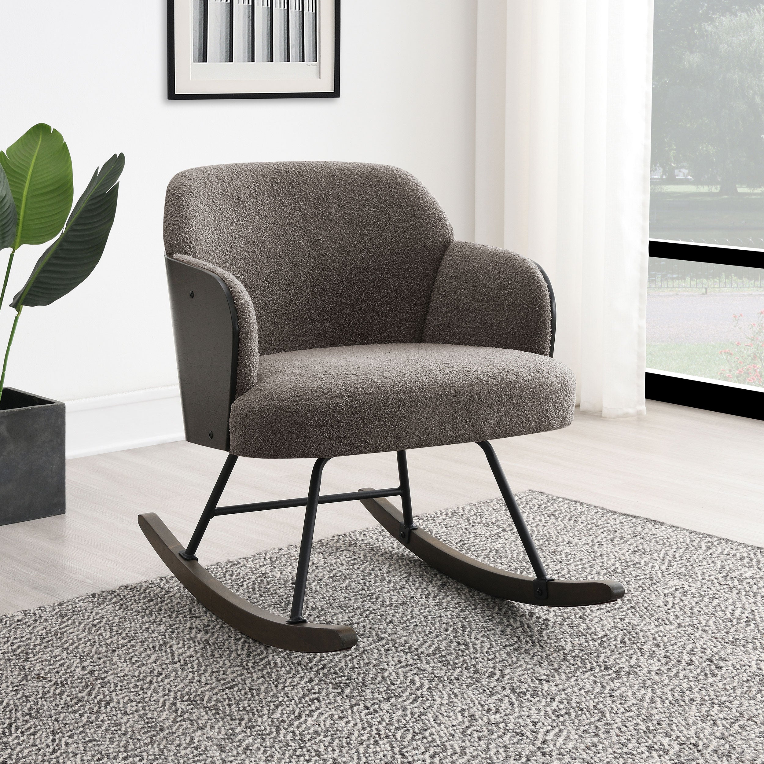 Paige Boucle Upholstered Mid Back Rocking Chair Taupe-