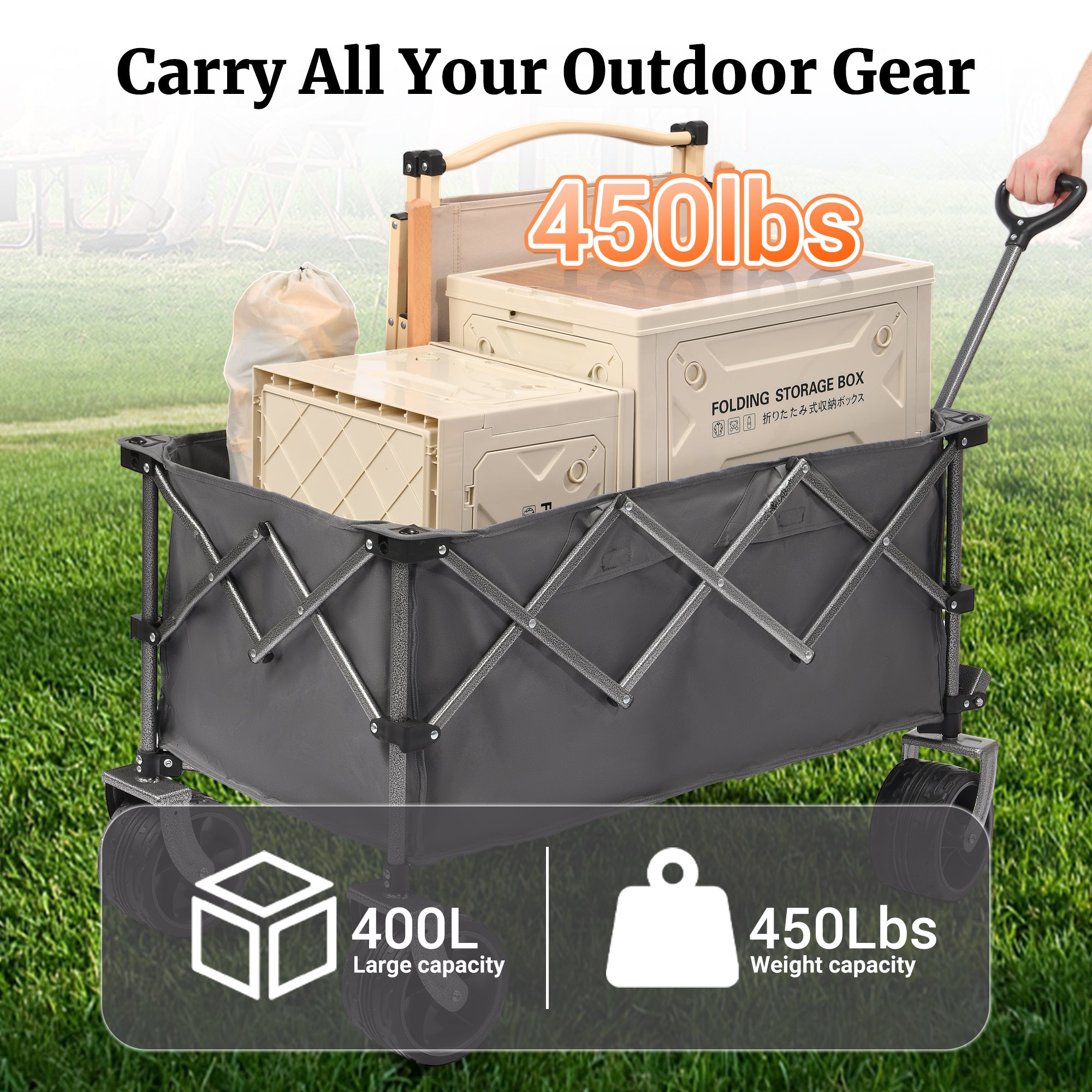 Portable 400L Collapsible Wagon - Folding Cart for All Occasions