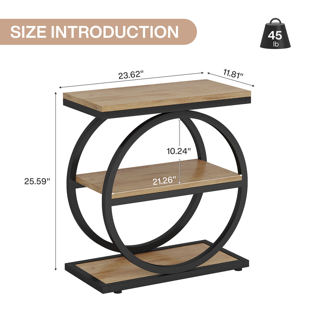 23.6 Inch Narrow 3-Tier End Table with Storage