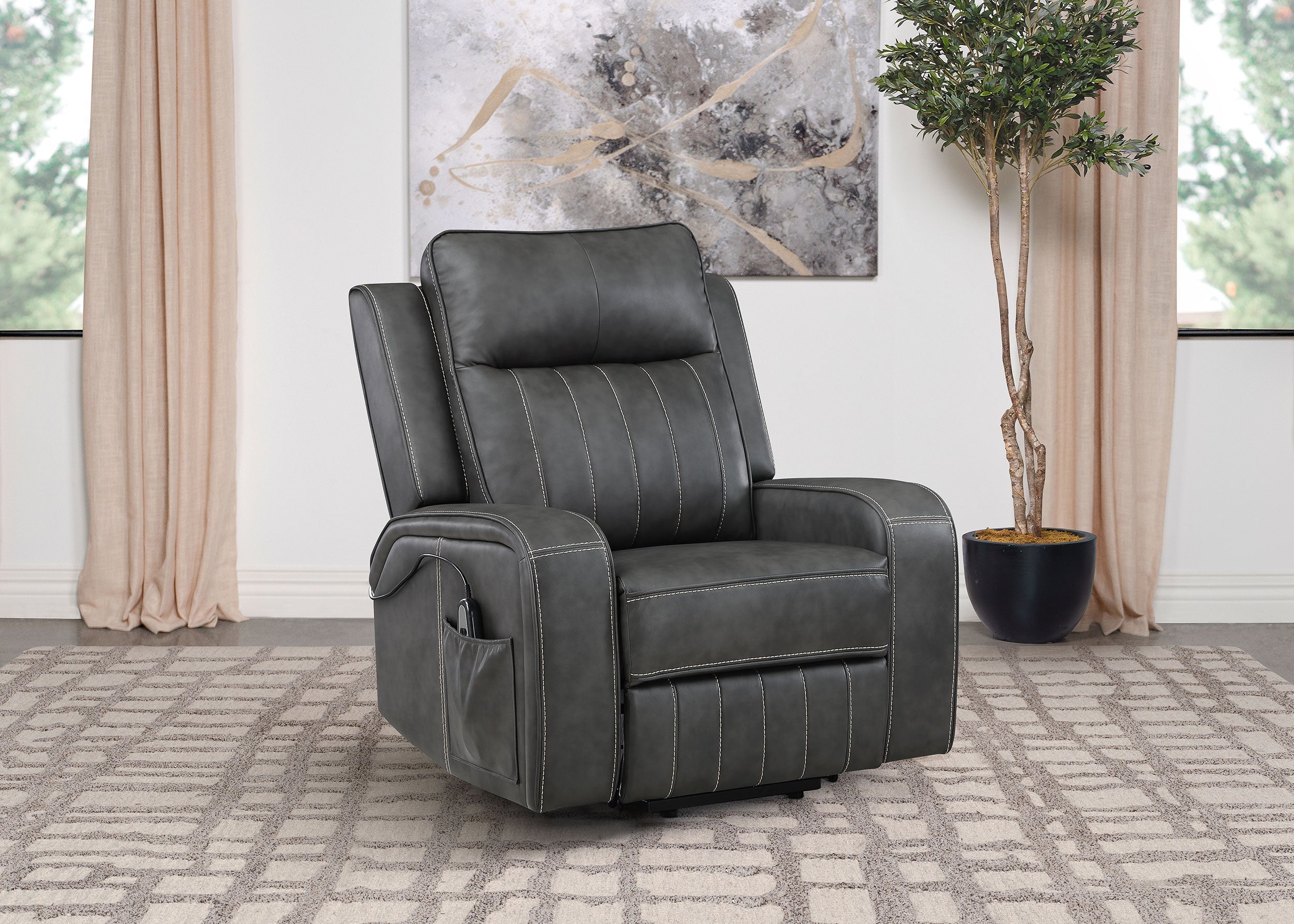 Raelynn Upholstered Power Lift Recliner Chair Grey-