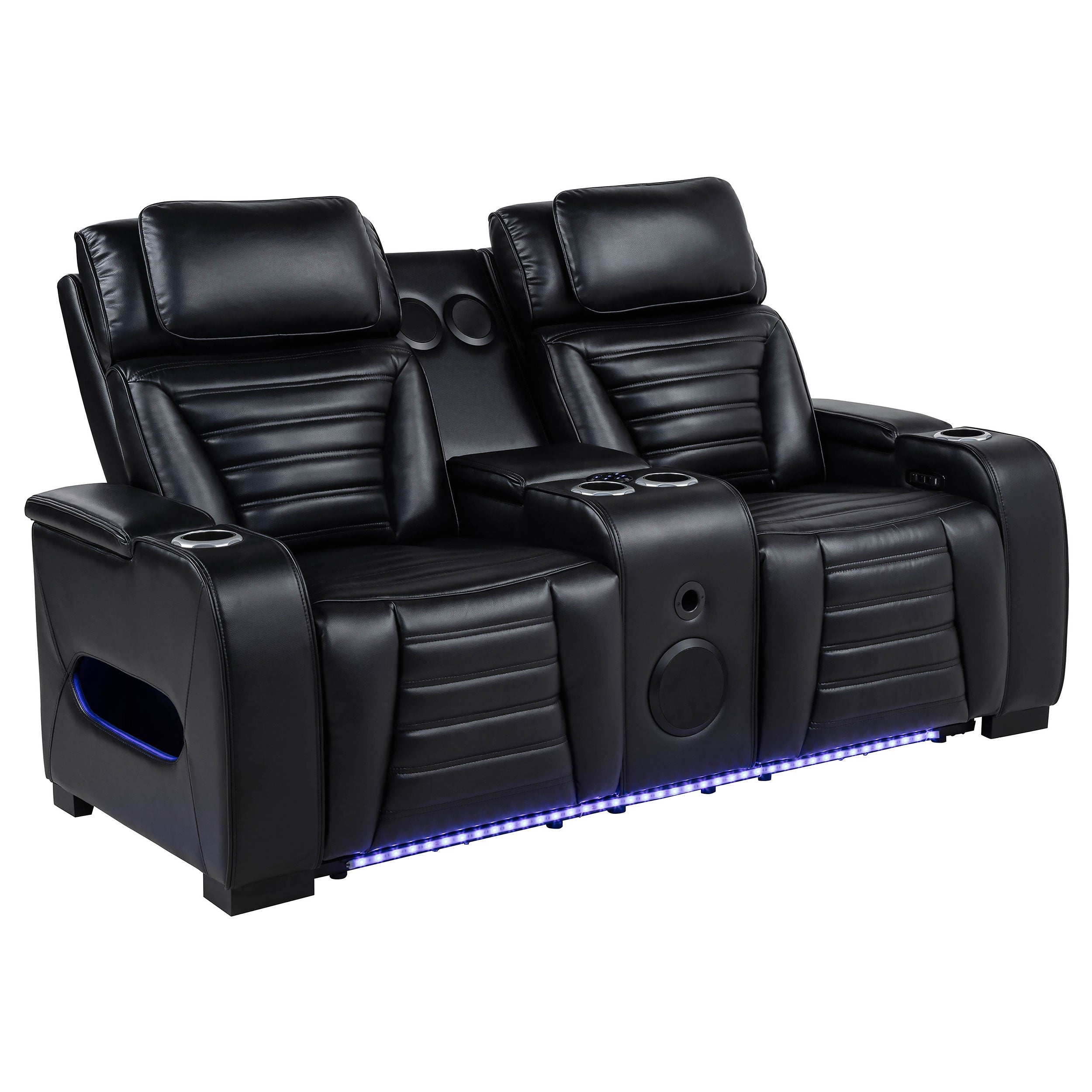Zuma Faux Leather Dual Power Reclining LED Loveseat Black-