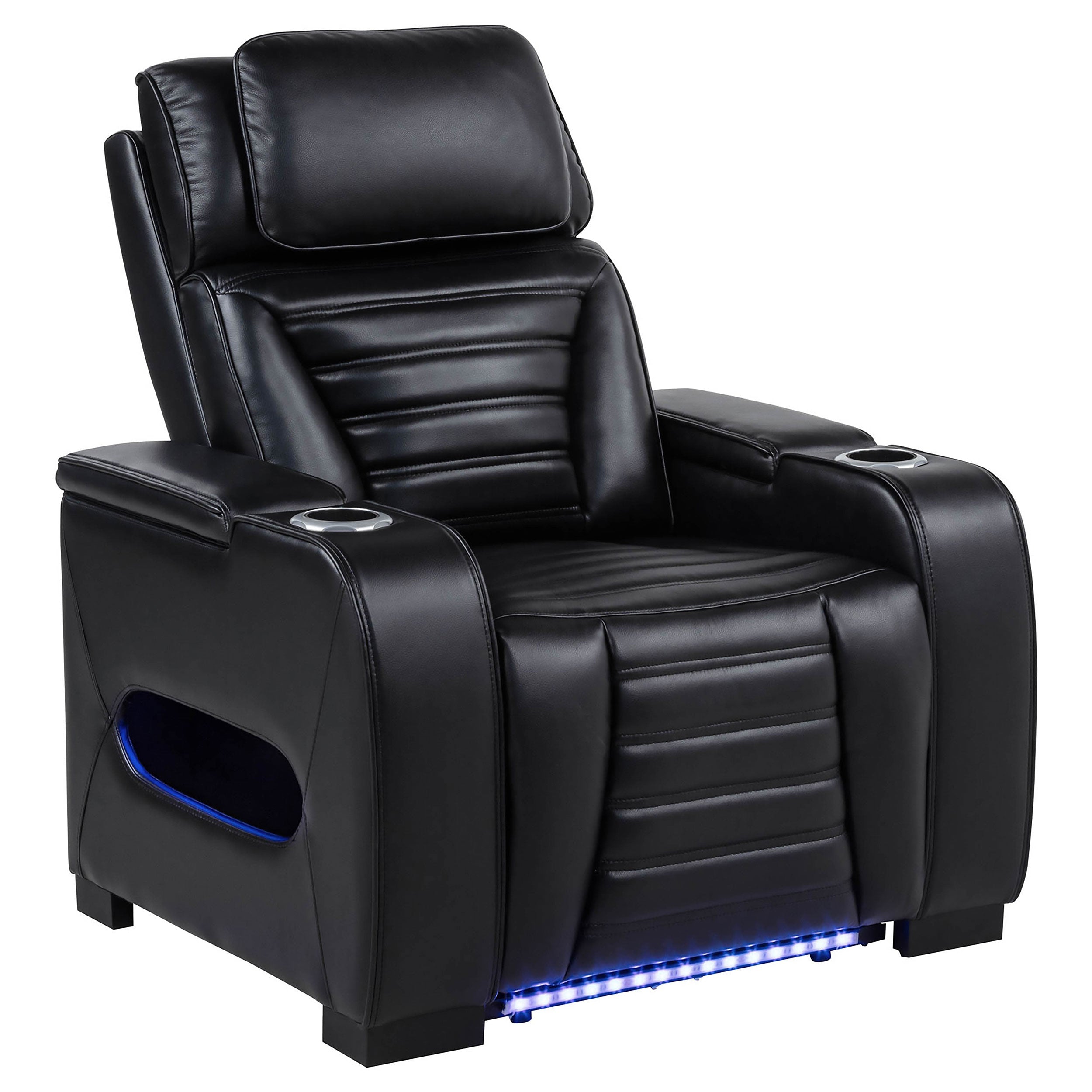Zuma Faux Leather Upholstered Dual Power LED Recliner Black-