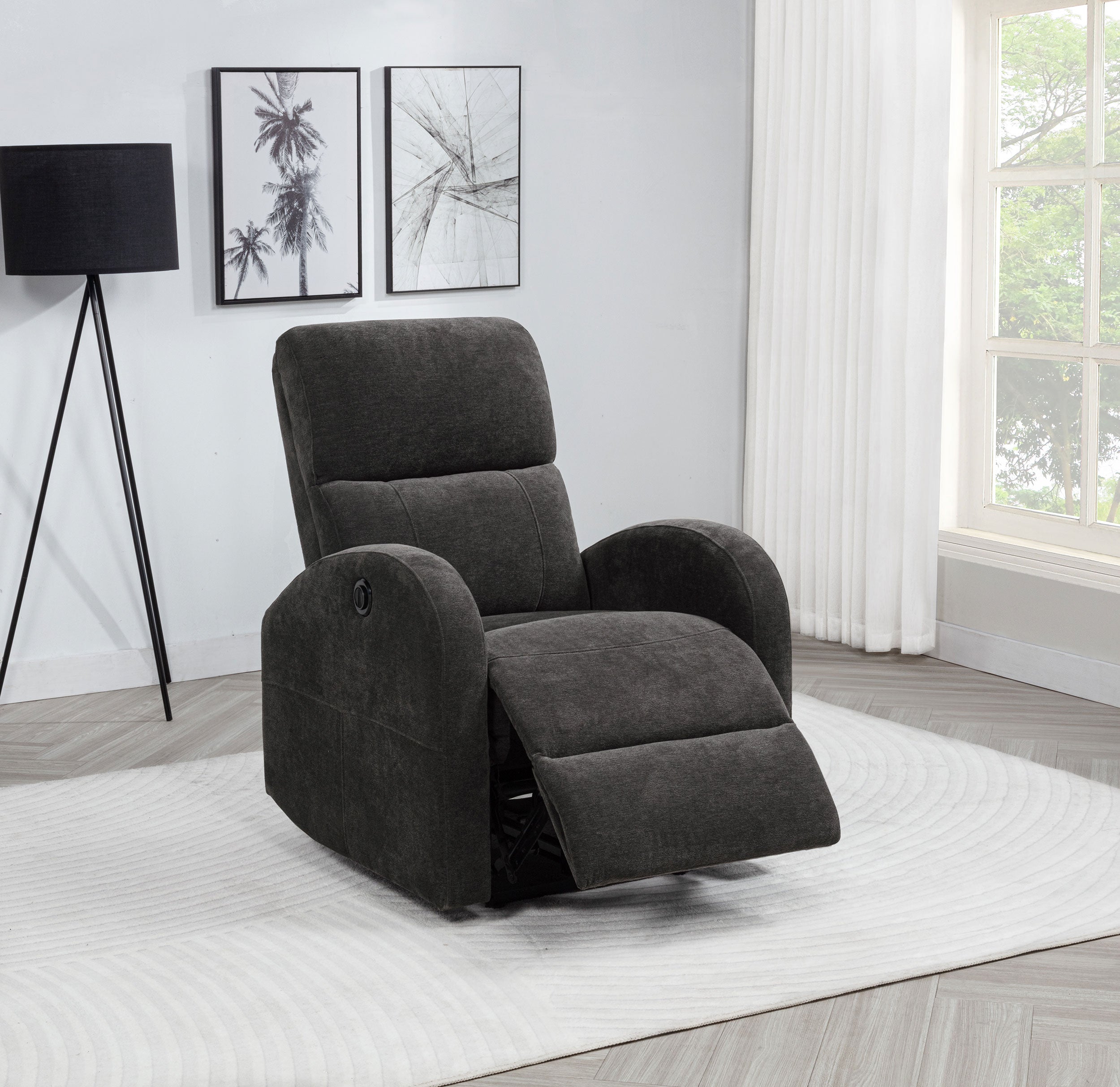 Grant Fabric Upholstered Power Recliner Chair Charcoal Grey-