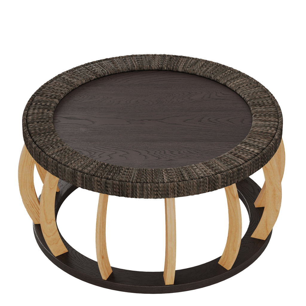 Vintage Rattan Solid Wood Round Coffee Table