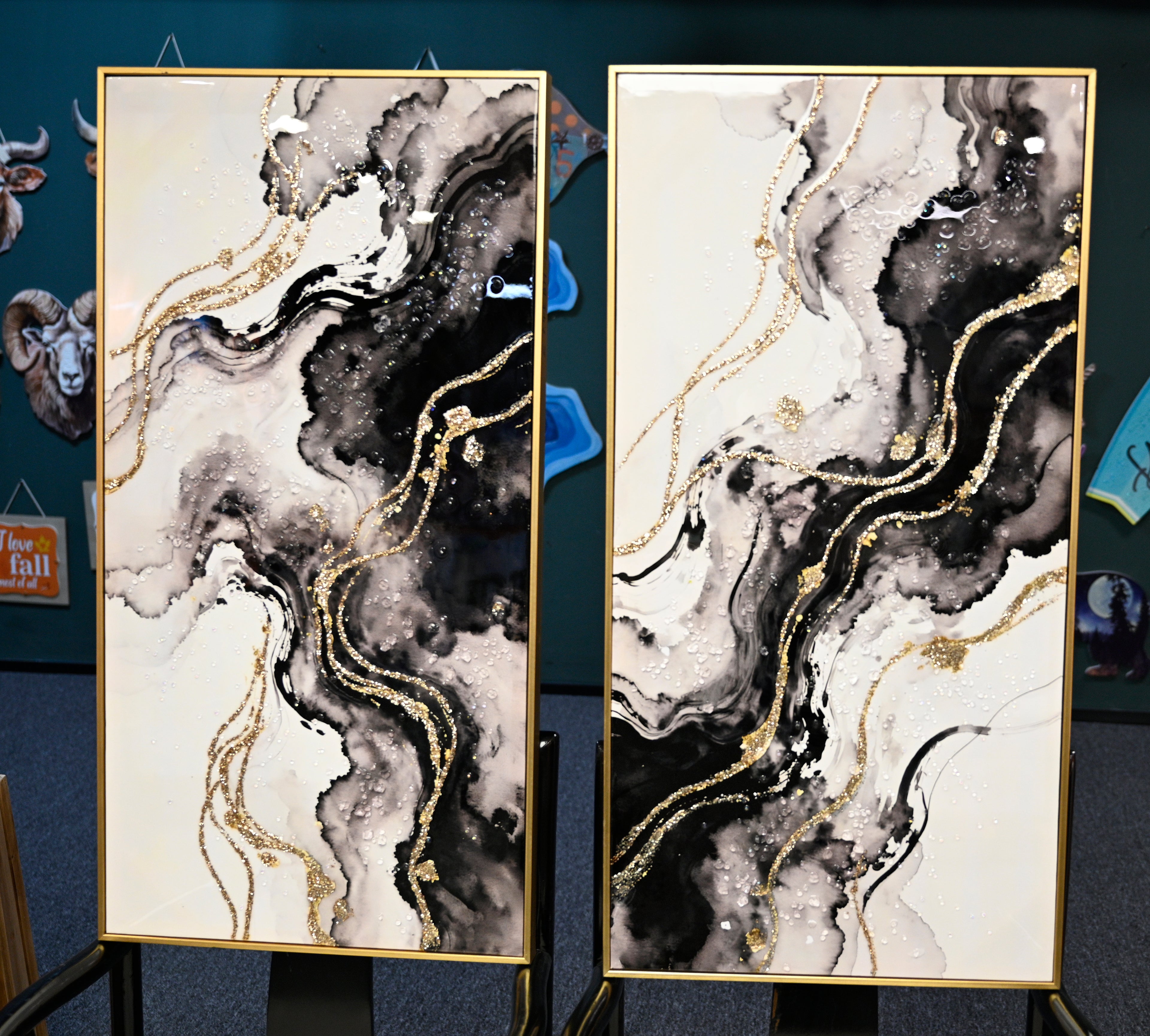 Eclipse Modern Black White & Gold Abstract Set