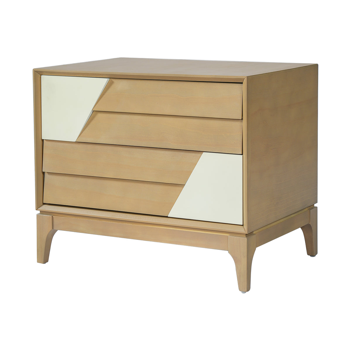 Modern 2-Drawer Nightstand, Japandi Style with Geometric Patchwork, Natural