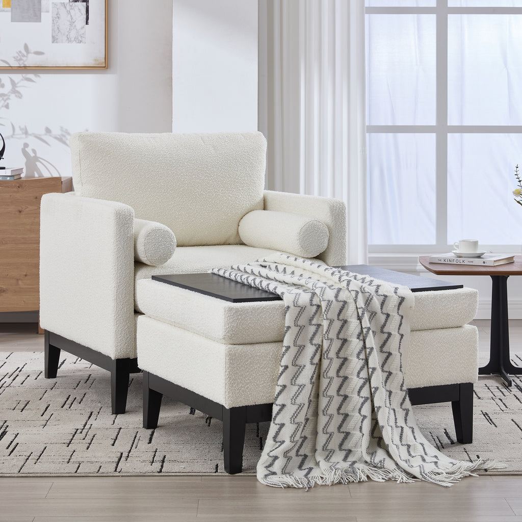 35.4" Wide Farmhouse Performance Upholstered Arm Chair with Ottoman