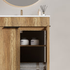 30-Inch Floor-Standing Bathroom Vanity with 3D Grooved Panel and Integrated Ceramic Sink