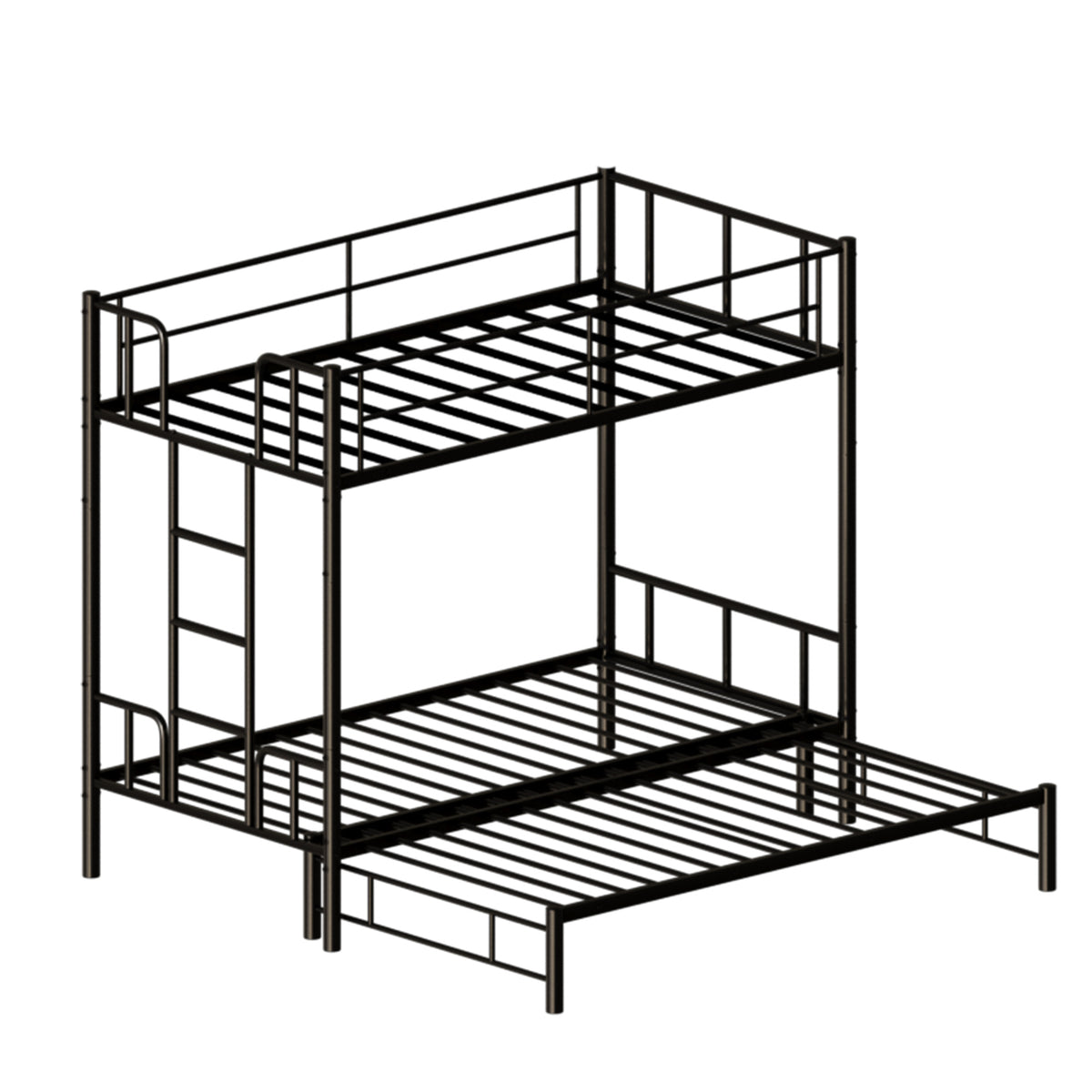 Twin Size Metal Pull-Out Bunk Bed with Guardrail and Built-In Ladder
