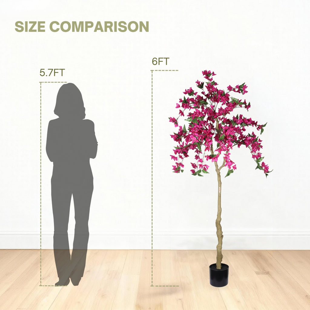 6ft Artificial Bougainvillea Tree with Black Pot, Dark Pink Flowers