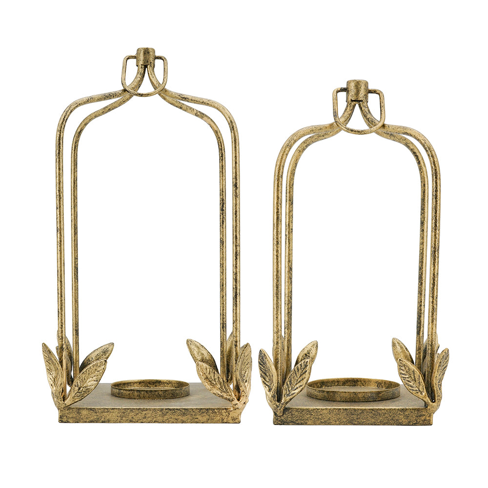 Set of 2 Luxe Distressed Golden Arched Iron Lantern
