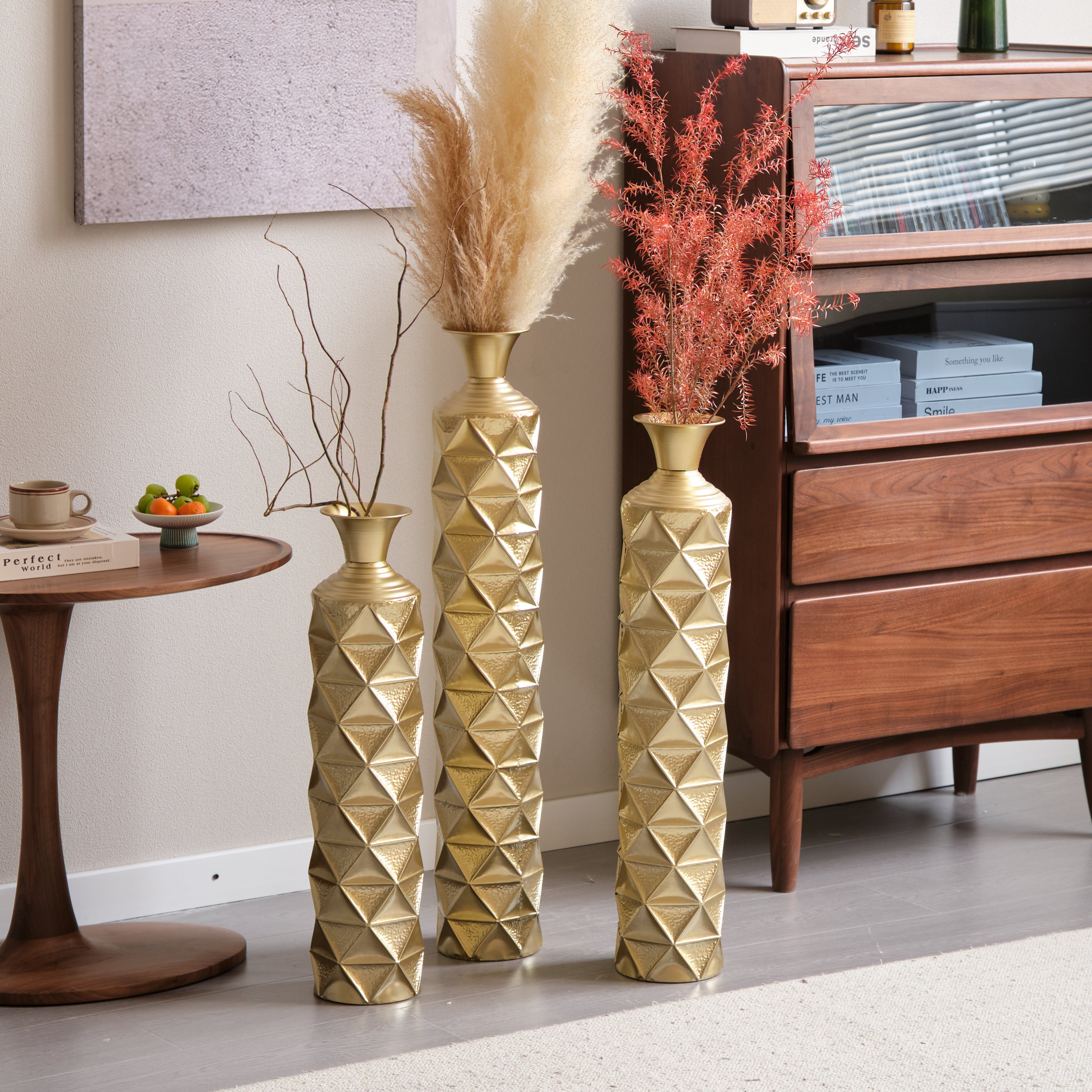 Semi-Handmade Metal Floor Vase Set of 3