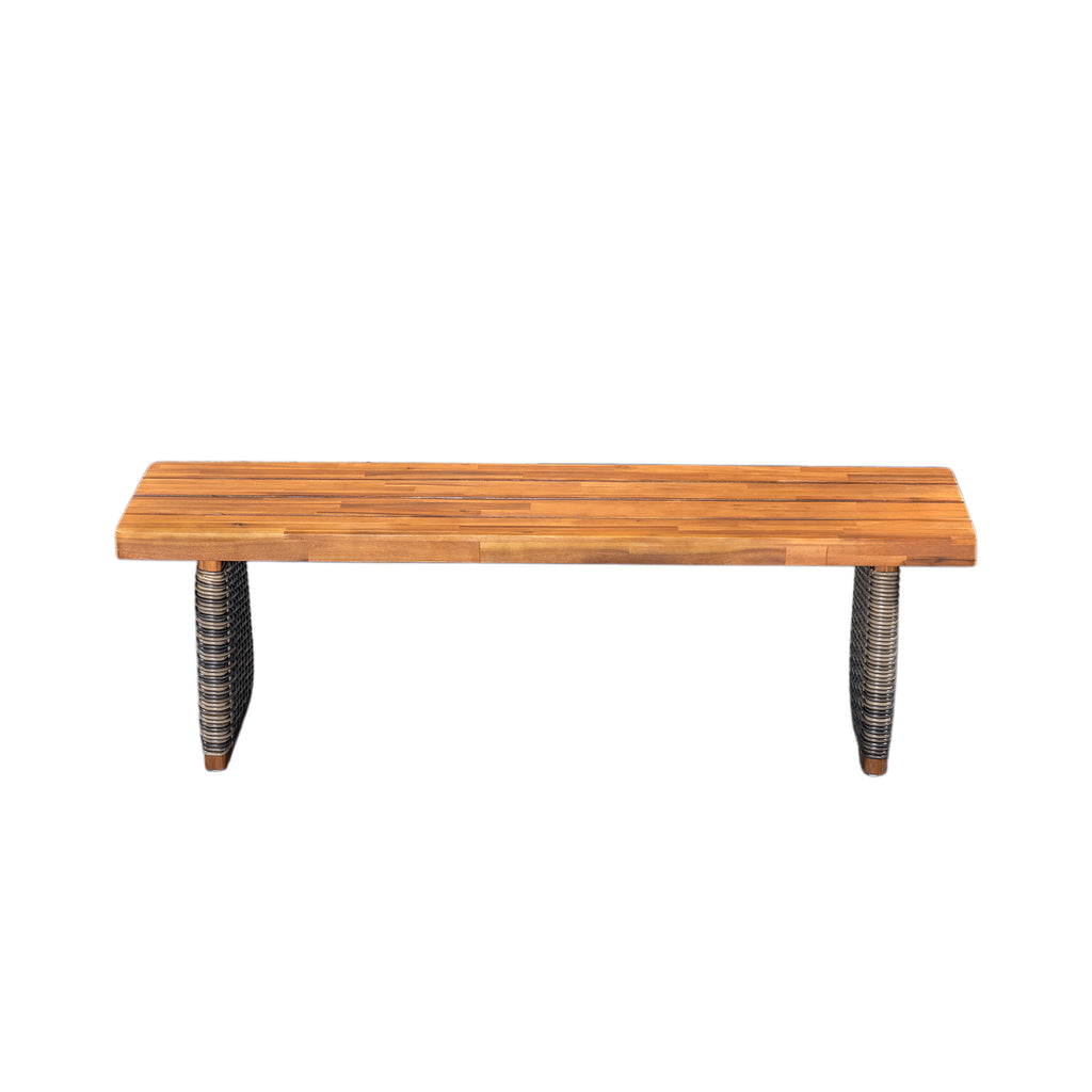 Outdoor Acacia Wood Bench Set of 2 - Teak Finish