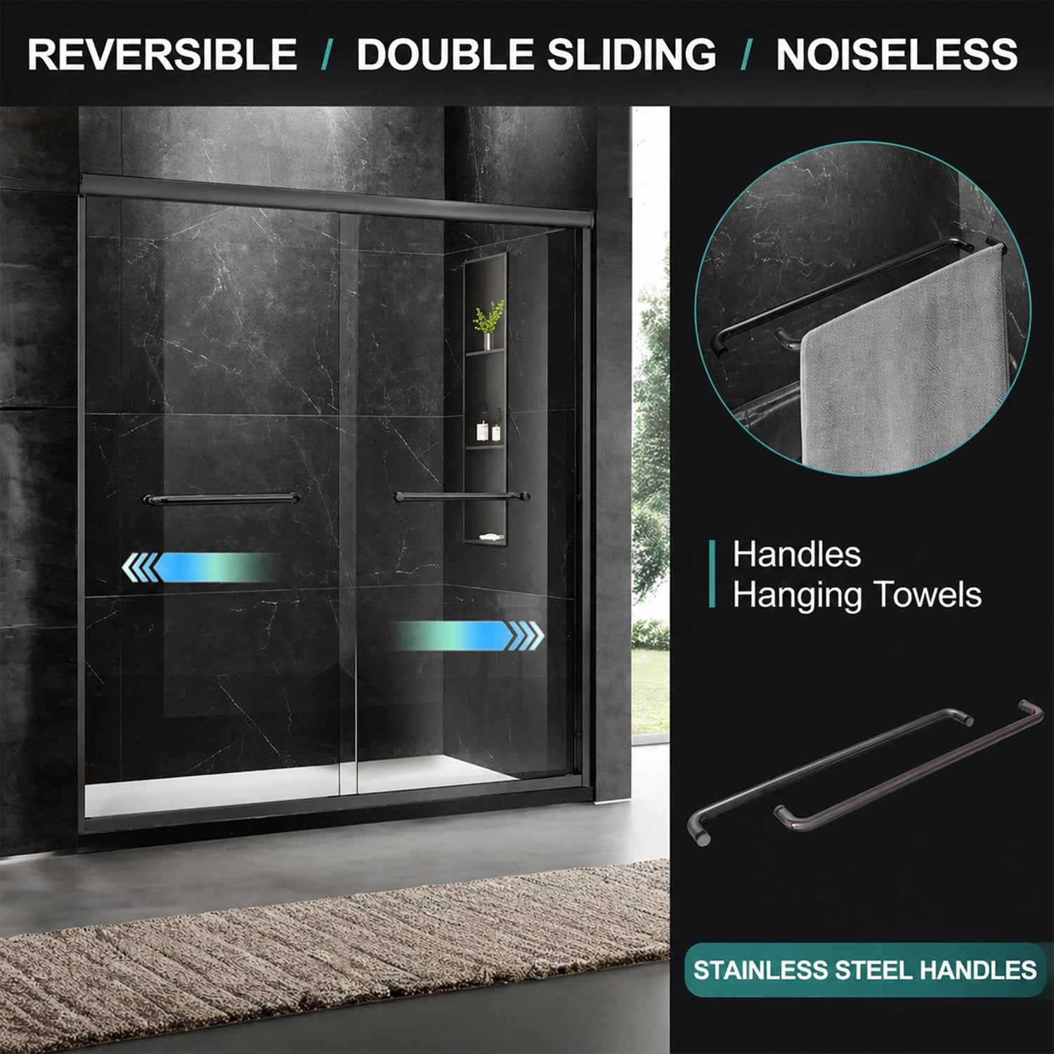 60'' W x 74'' H Sliding Frameless Shower Door with 6mm Tempered Glass