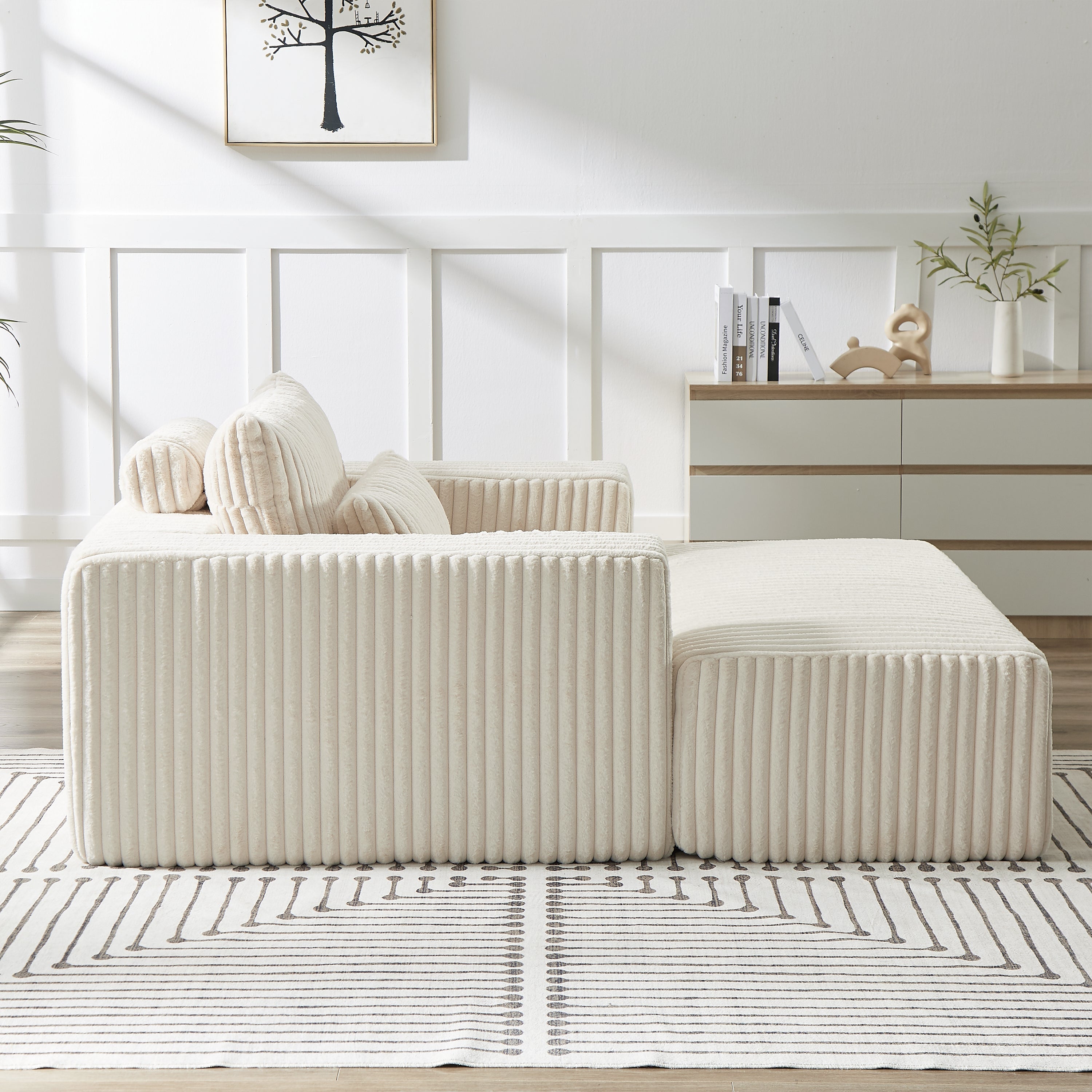 75-Inch Corduroy Sofa Lounge Chair with Removable Footrest