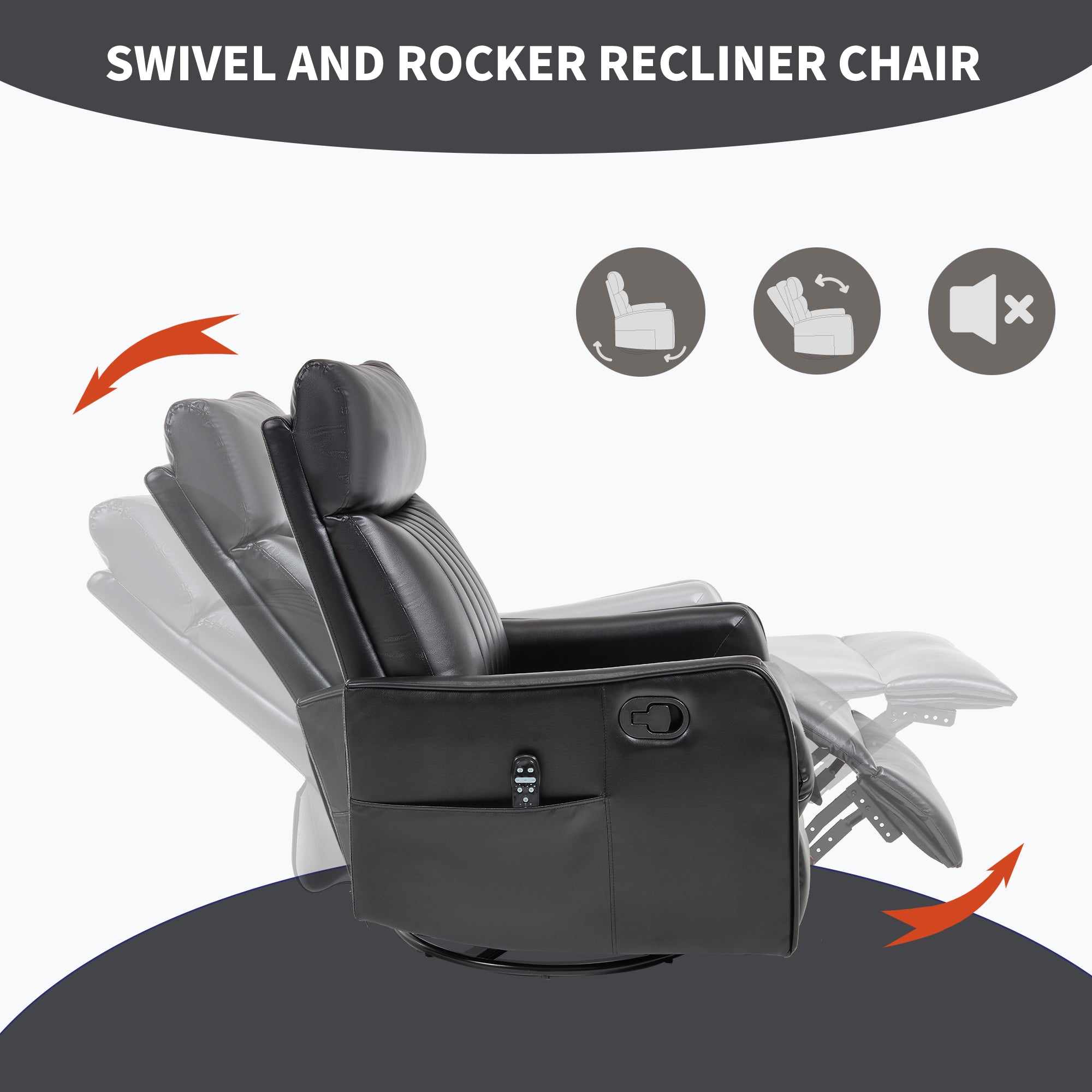 Black Faux Leather Heat Massage Manual Recliner Chair