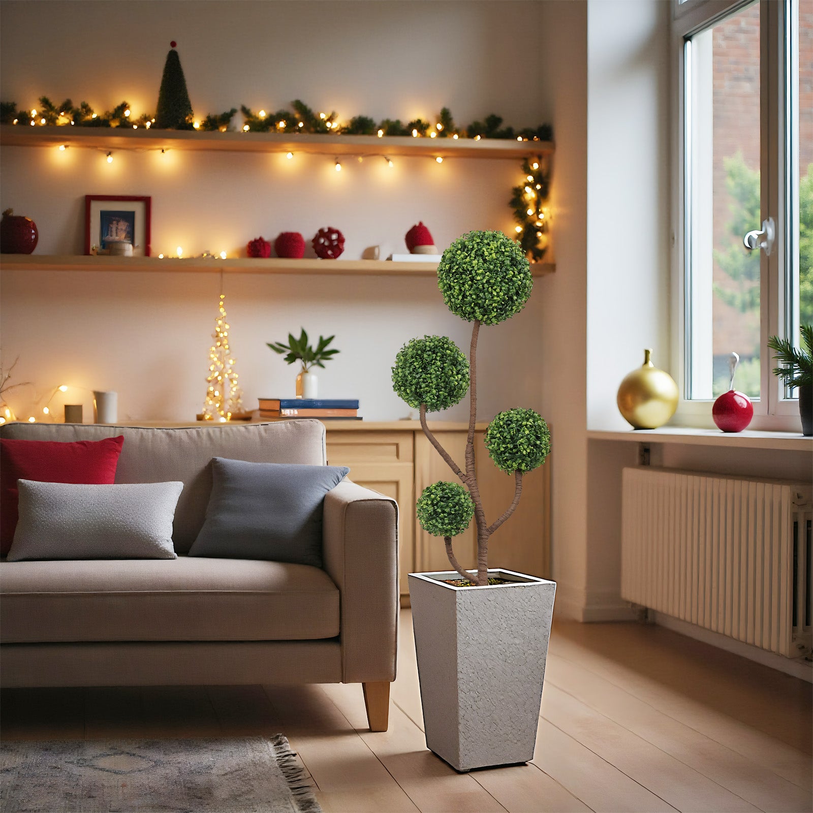 4FT Tall Artificial Boxwood Topiary Tree - Large Faux