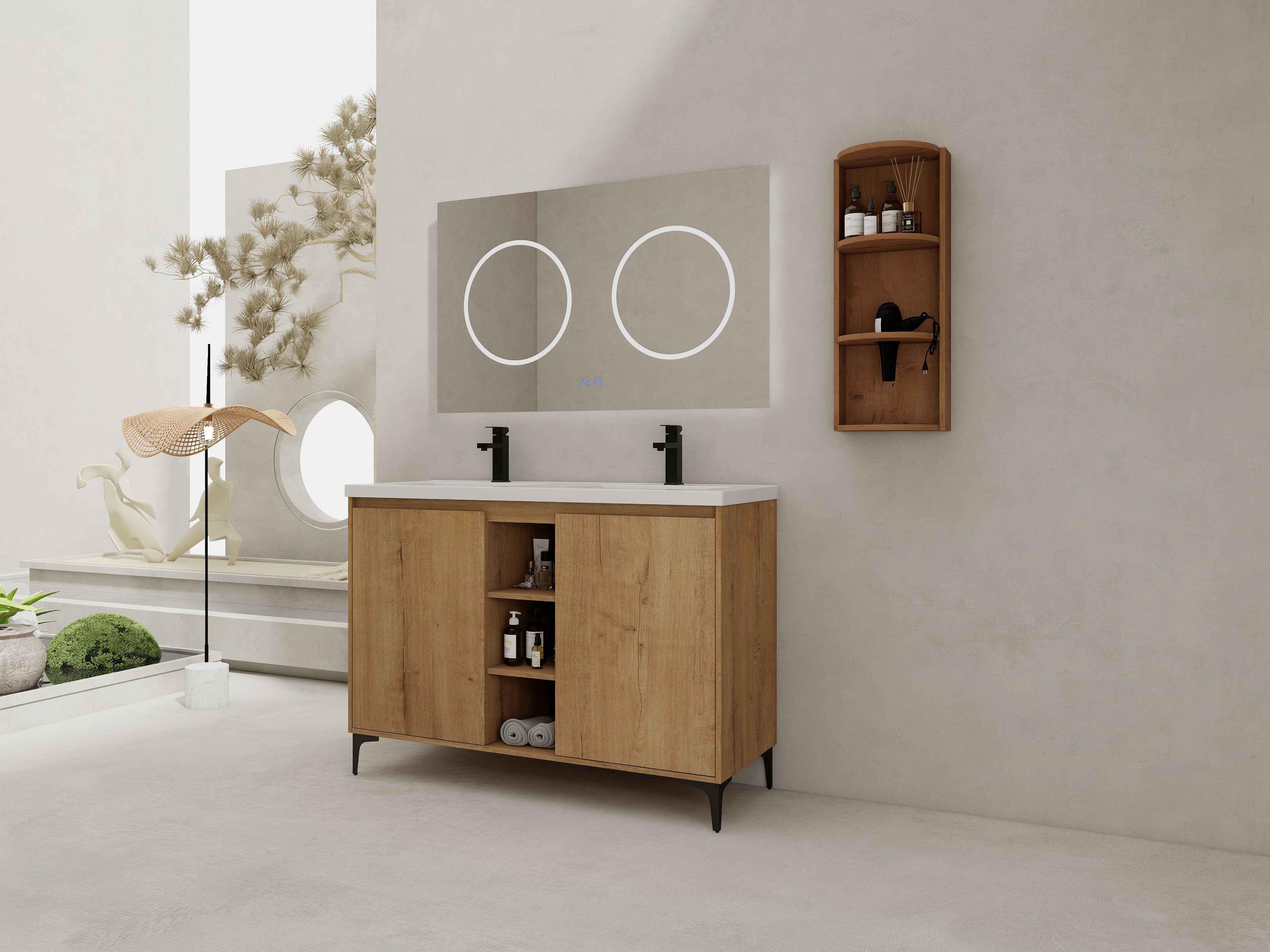 48" Freestanding Bathroom Vanity With Double Sink and Storage Rack