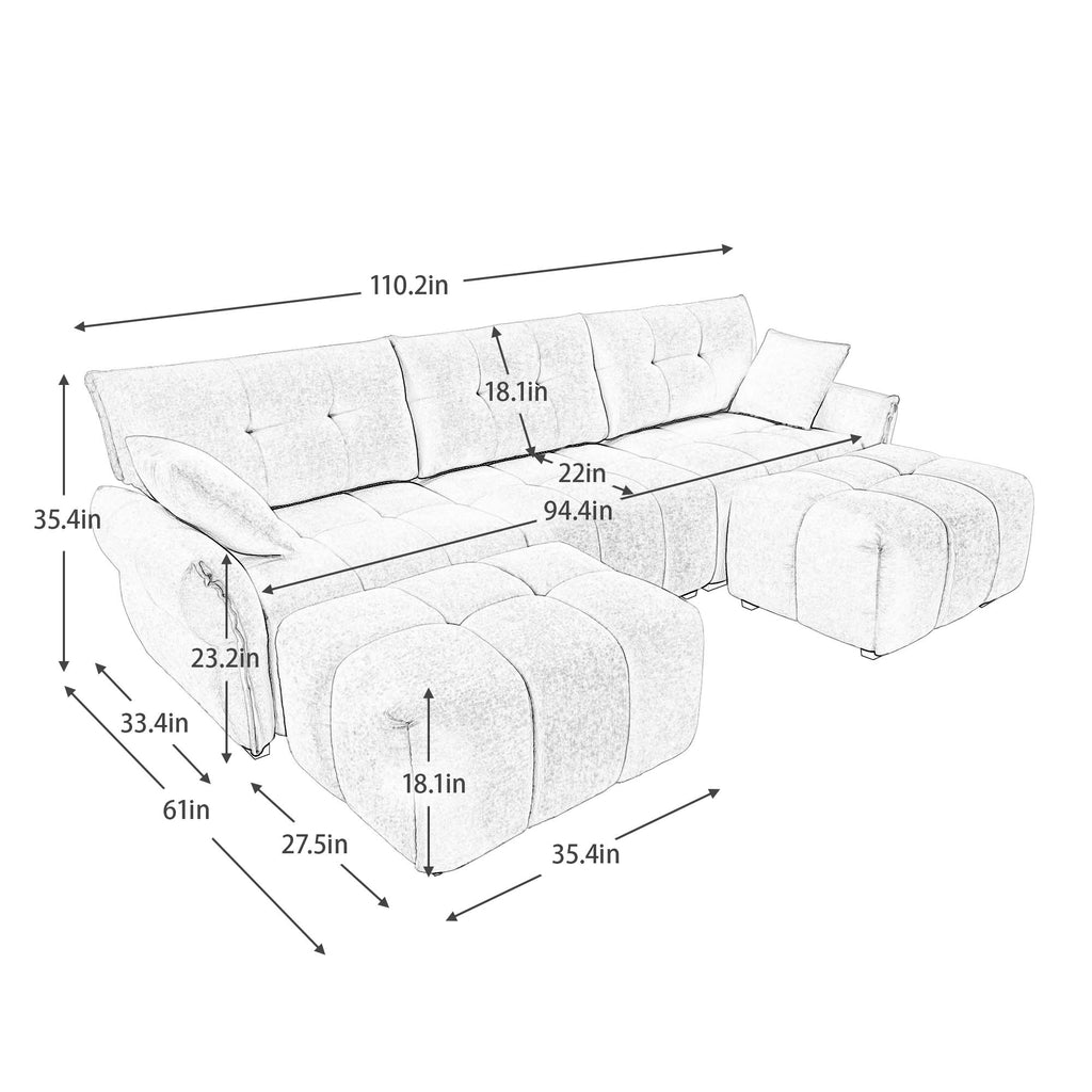 3 Seater Sofa Set With Ottoman And Throw Pillows