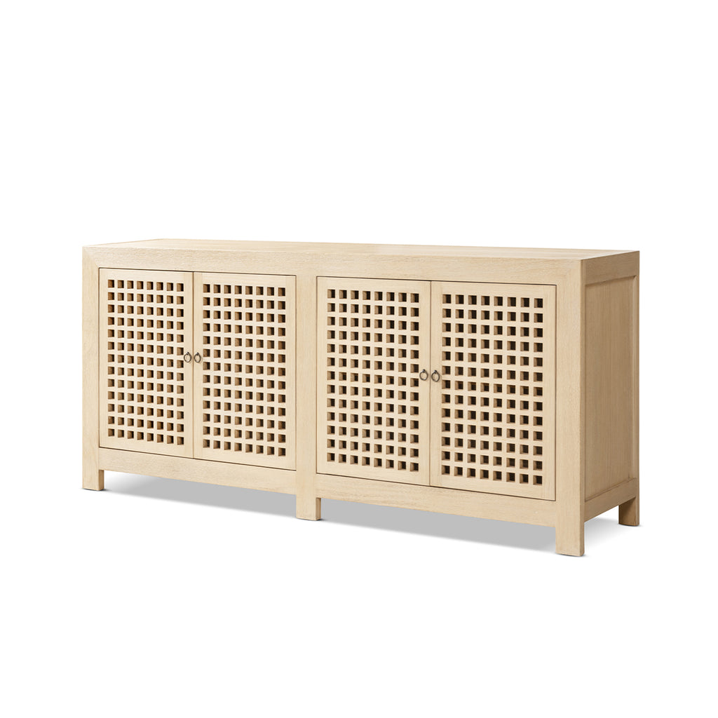 Alden 34-Inch Tall Reclaimed Pine Lattice 4-Door Cabinet, Brushed White