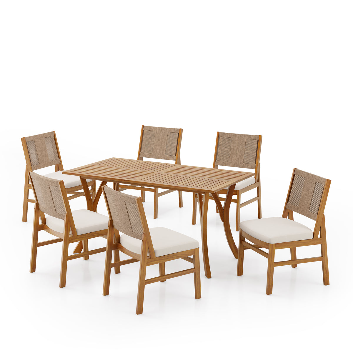 Outdoor 7 Piece Patio Rustic Acacia Wood Dining Set
