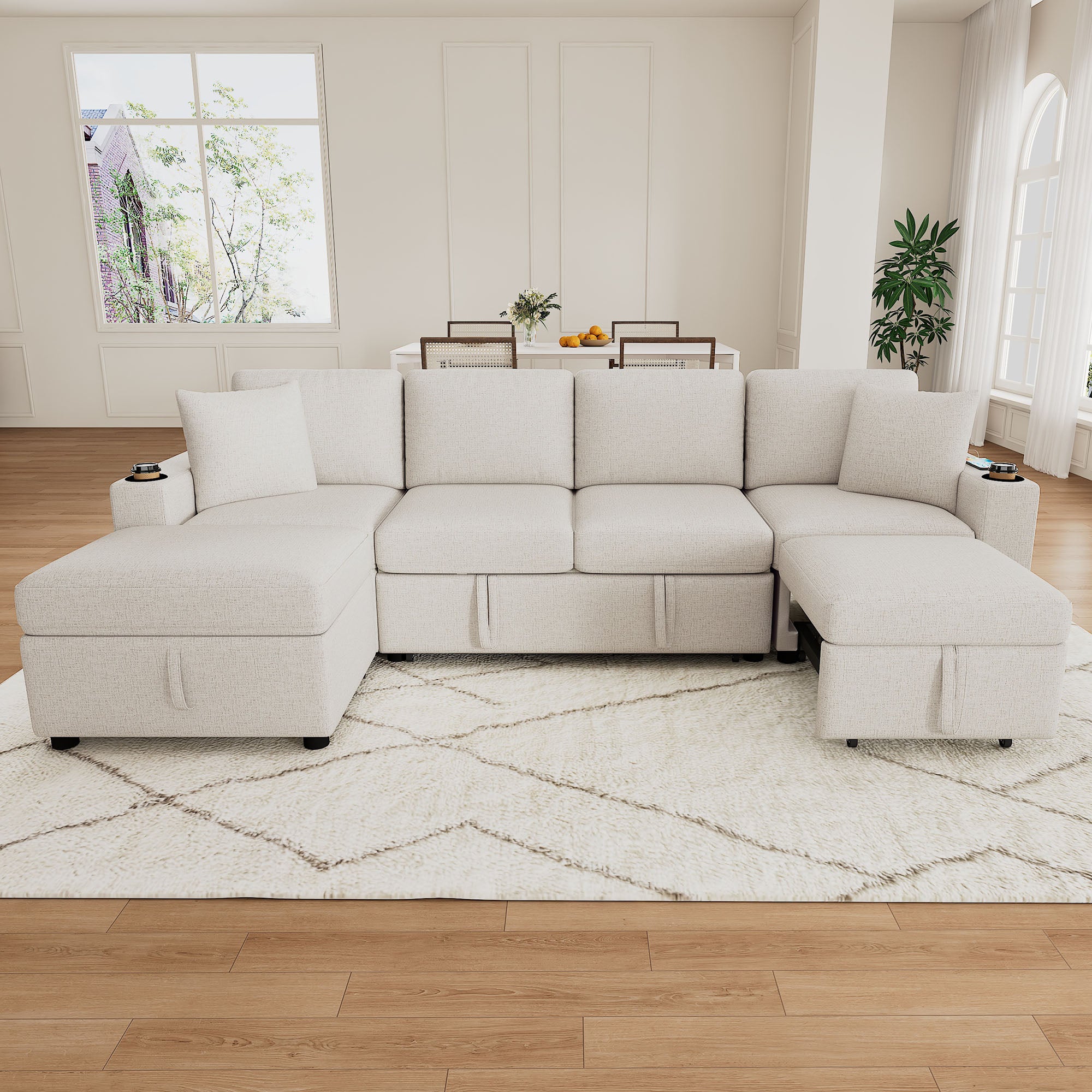 109.1" Sectional Sofa Convertible Pull-out Sofa Bed