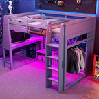 Wood Full Size Gaming Loft Bed with Desk and Multi-Storage Shelves