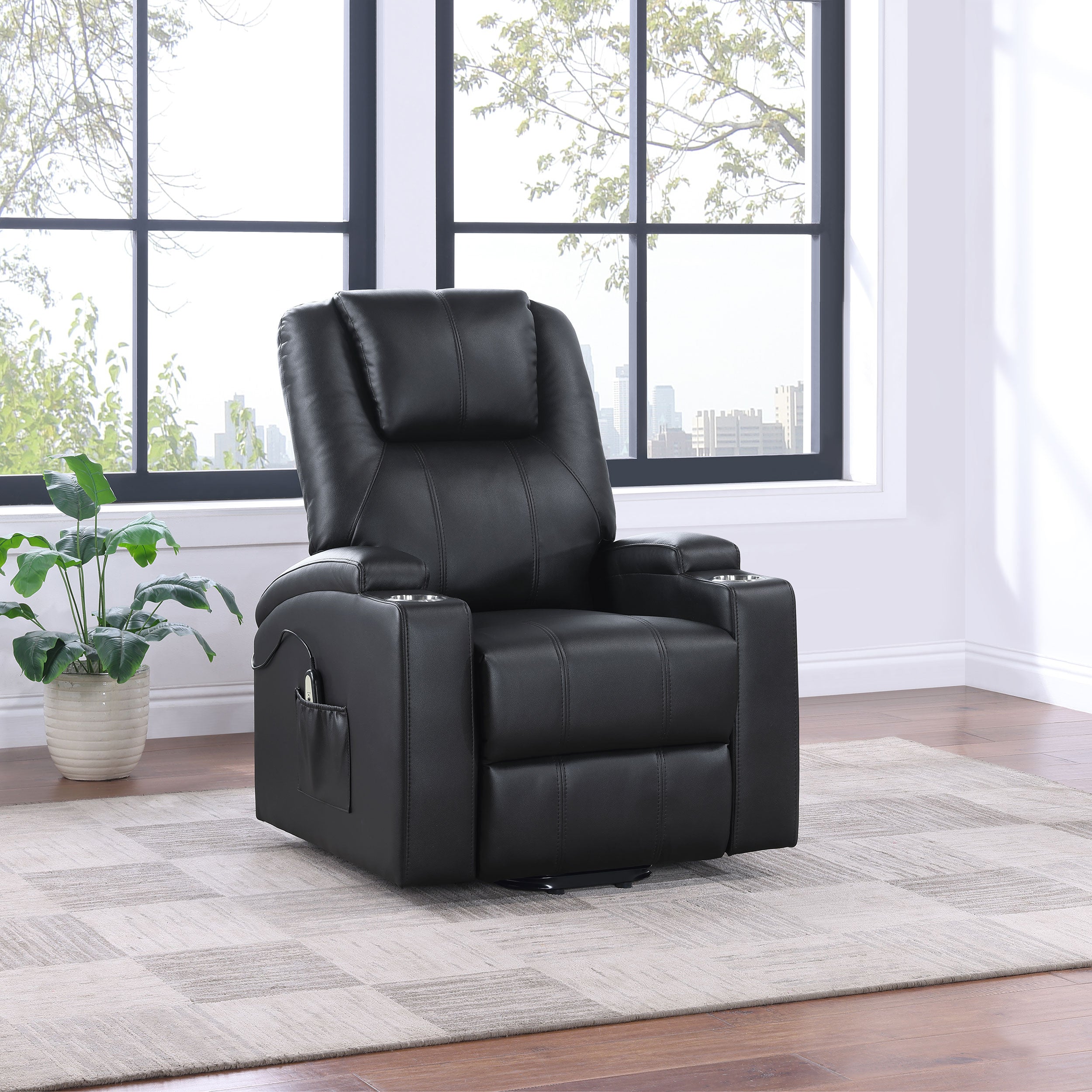 Armstrong Upholstered Power Lift Massage Recliner Black-