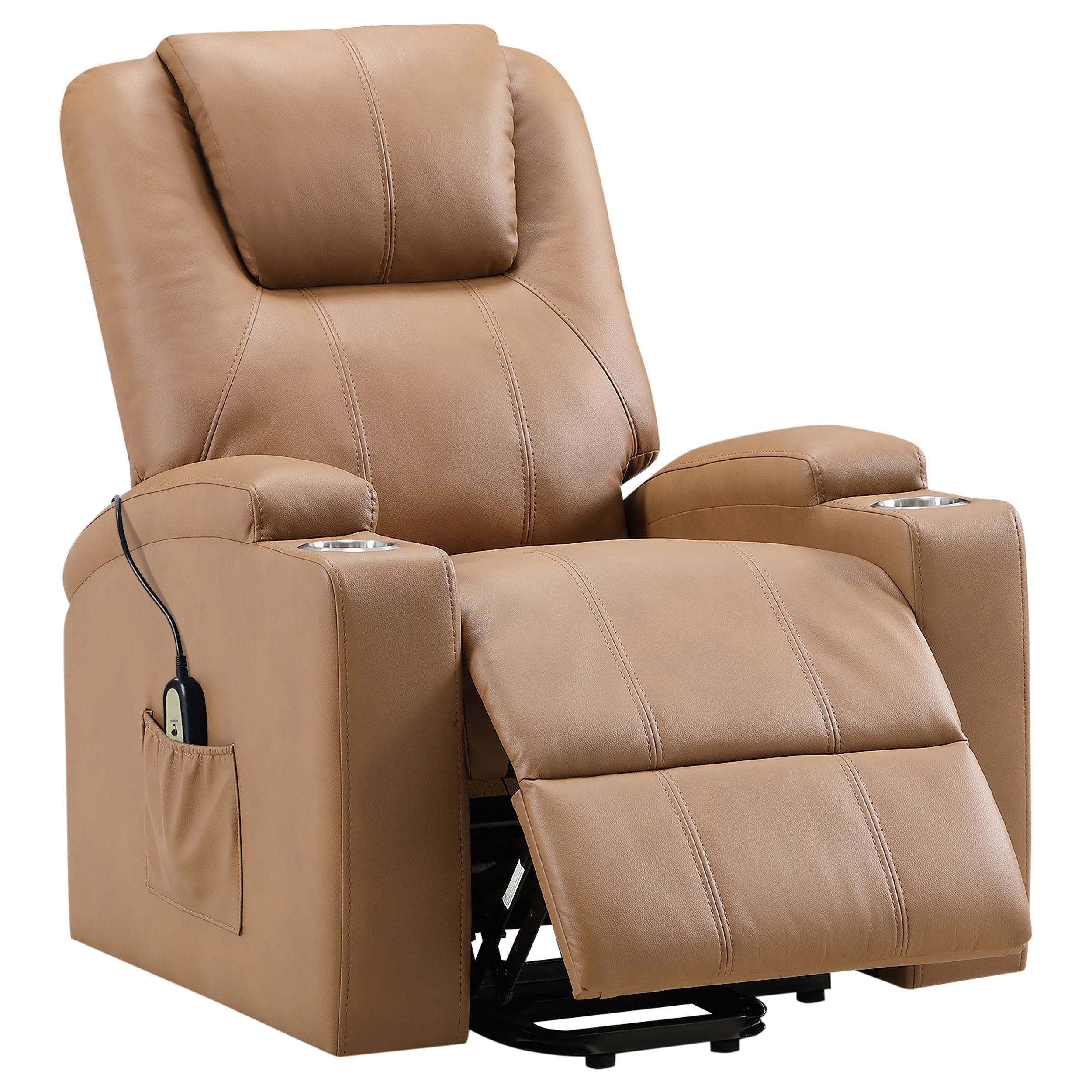 Armstrong Upholstered Power Lift Massage Recliner Camel-