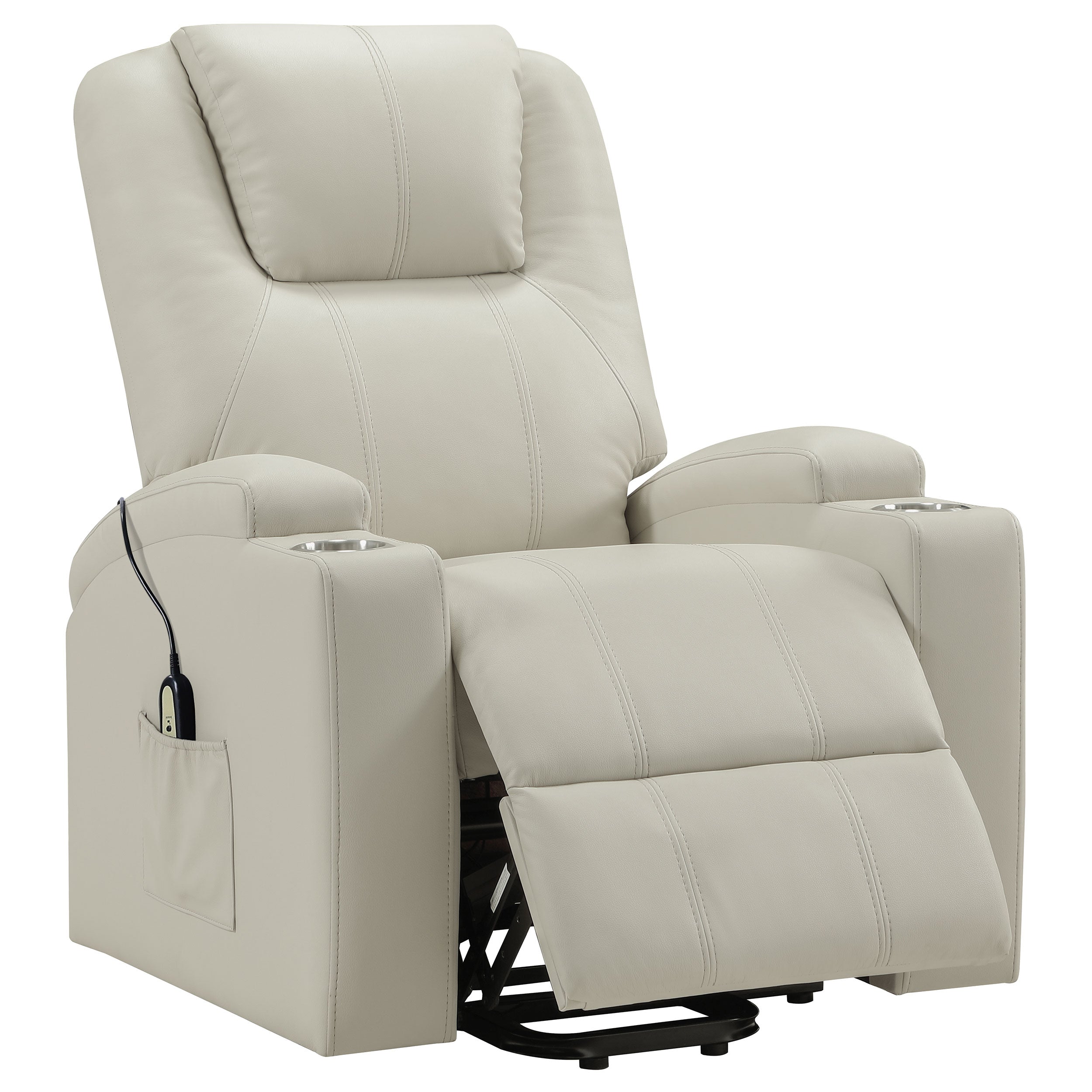 Armstrong Upholstered Power Lift Massage Recliner Ivory-