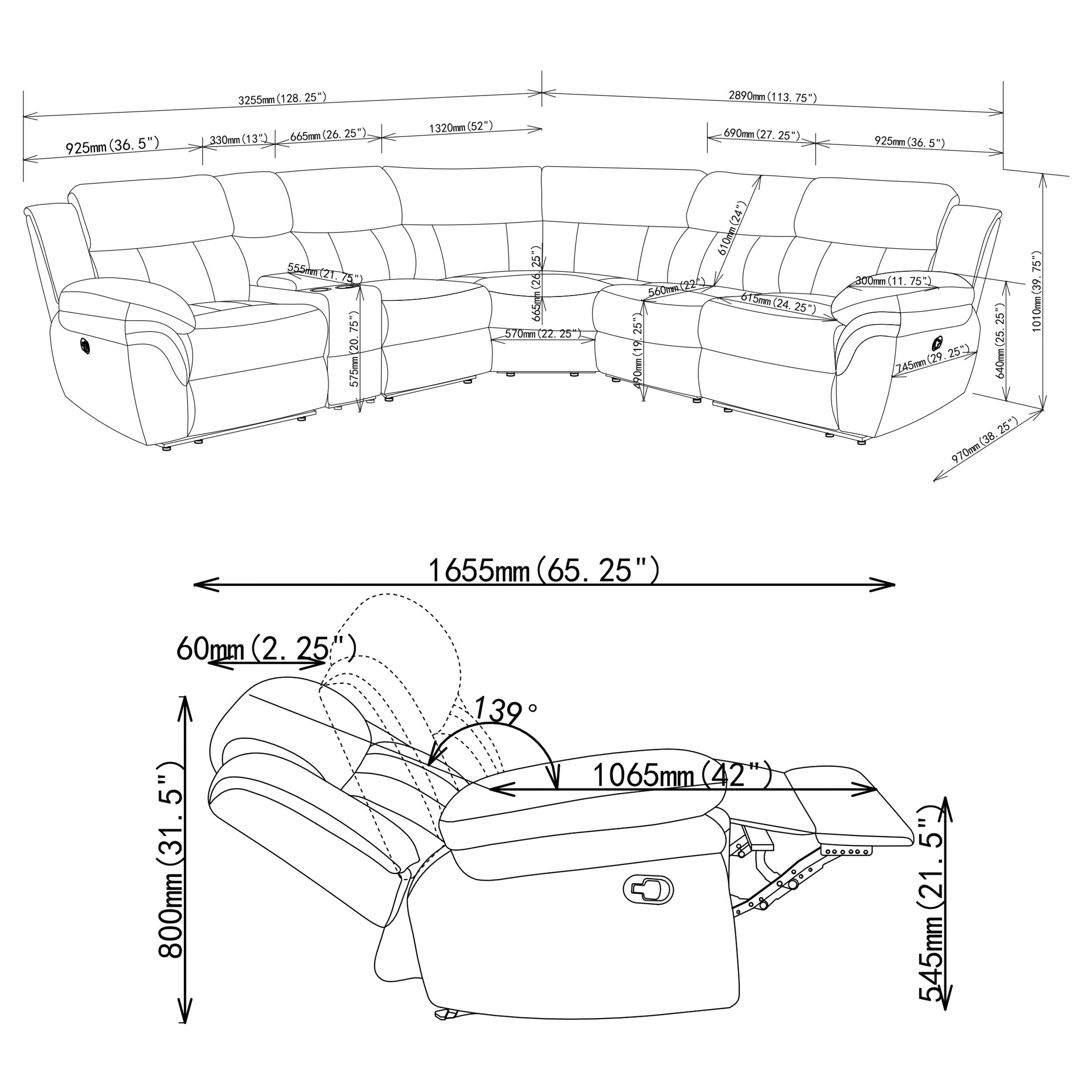 Bahrain 6-piece Modular Reclining Sectional Sofa Charcoal-CoasterEssence