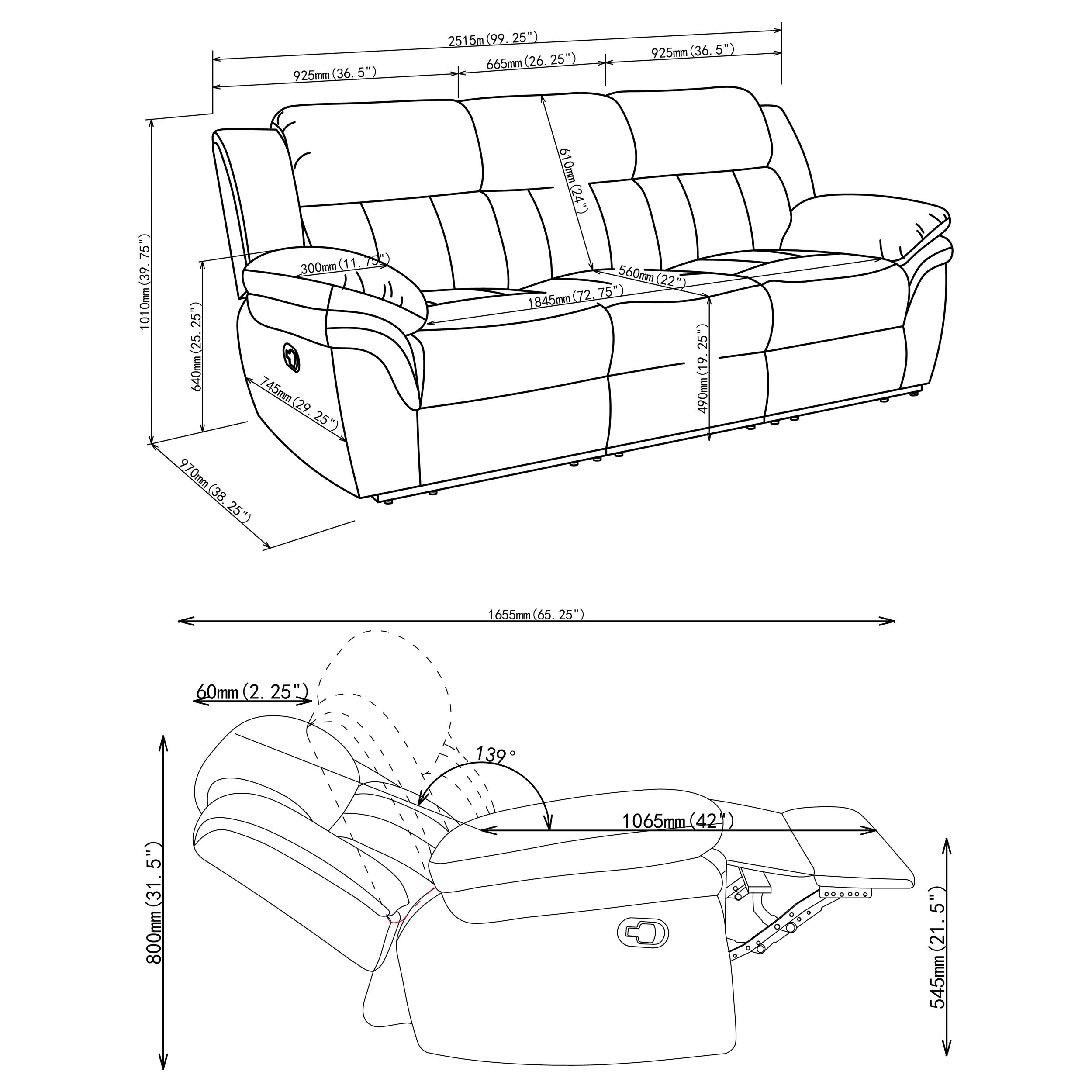 Bahrain Upholstered Motion Sofa Charcoal-CoasterEssence