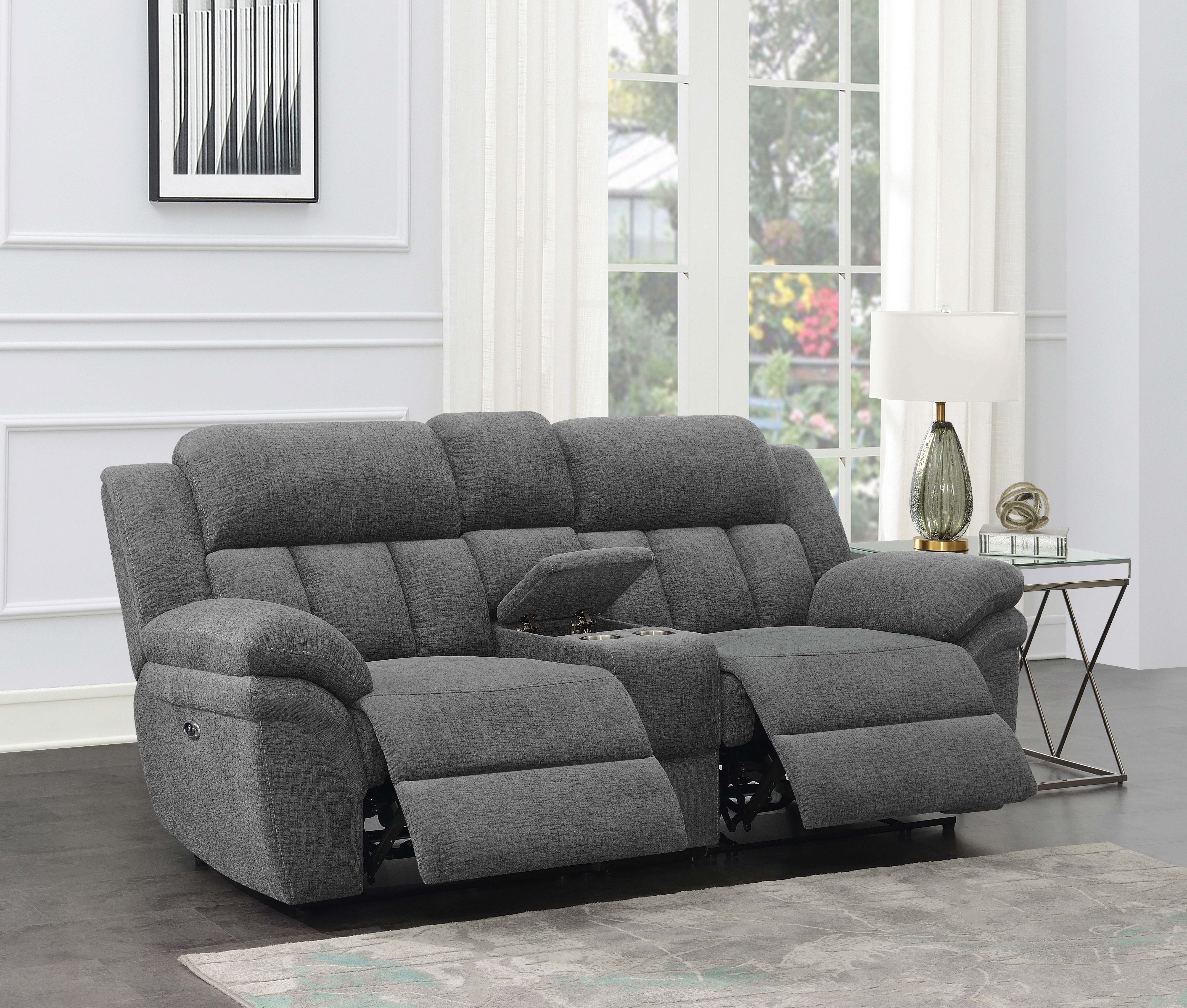 Bahrain Upholstered Power Loveseat Charcoal-CoasterEssence