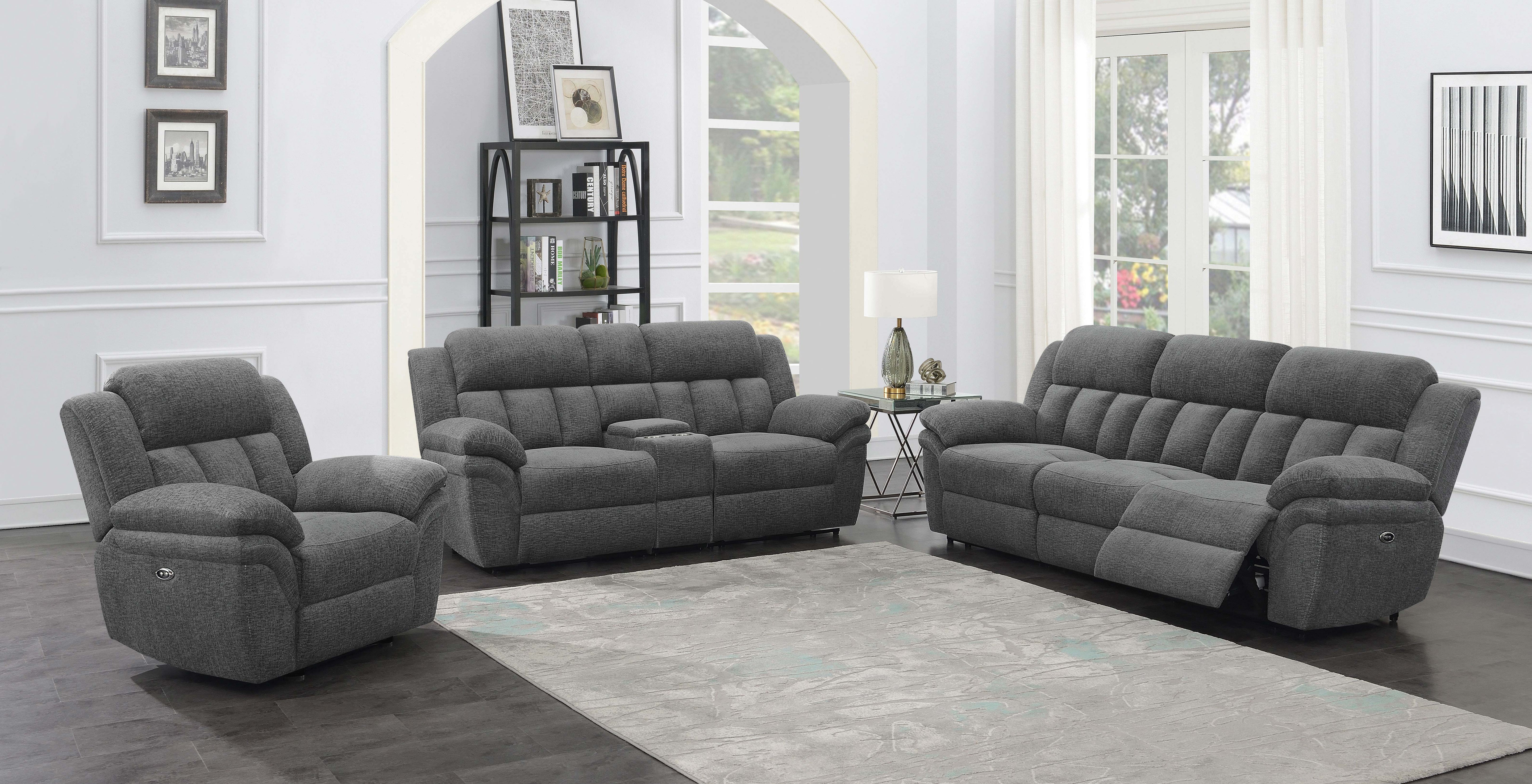 Bahrain Upholstered Power Glider Recliner Charcoal-CoasterEssence