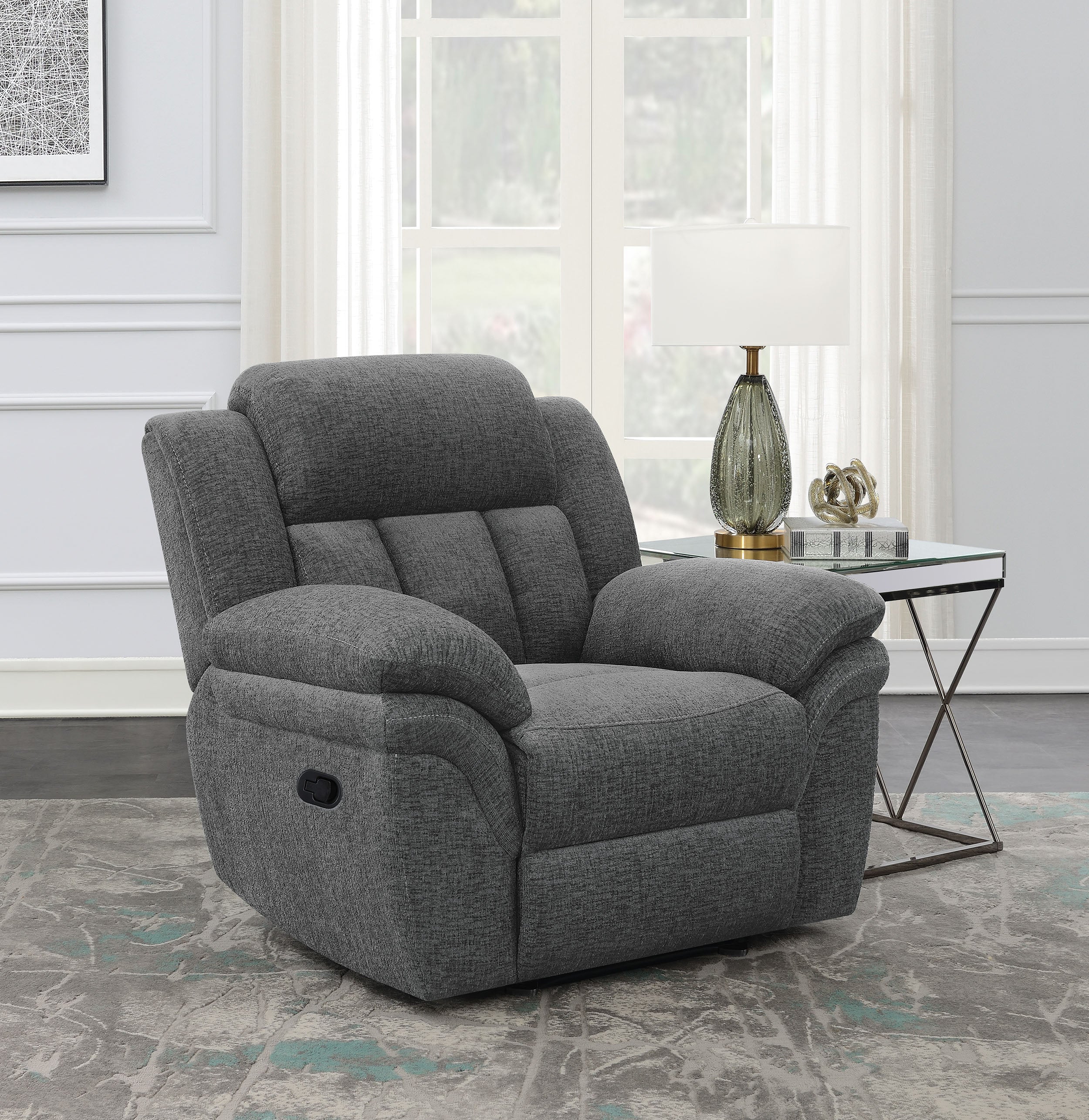 Bahrain Upholstered Glider Recliner Charcoal-CoasterEssence