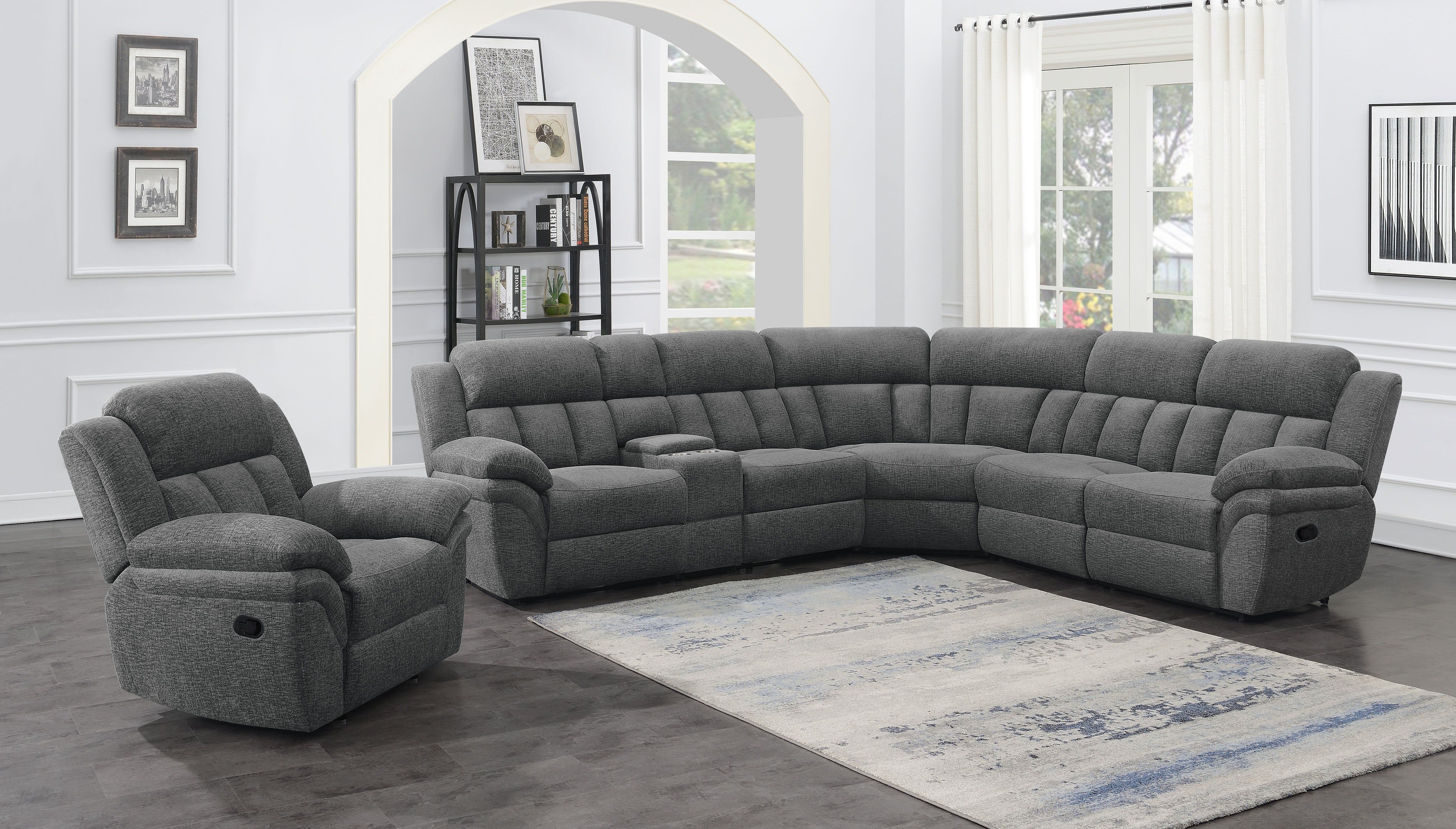 Bahrain Upholstered Glider Recliner Charcoal-CoasterEssence