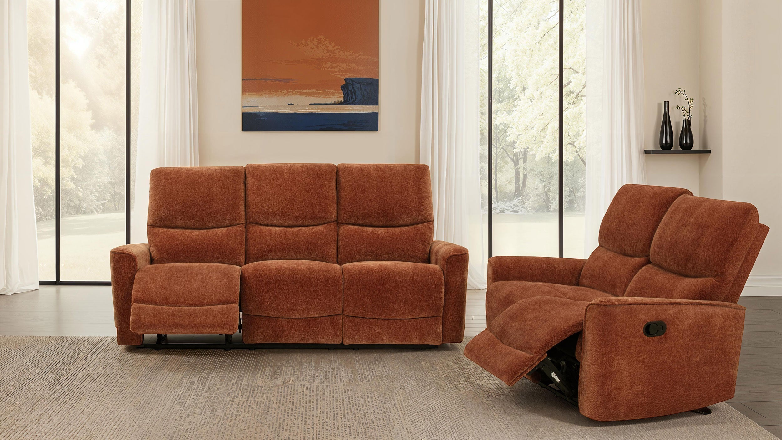 Navarro Chenille Upholstered Reclining Sofa Burnt Orange-