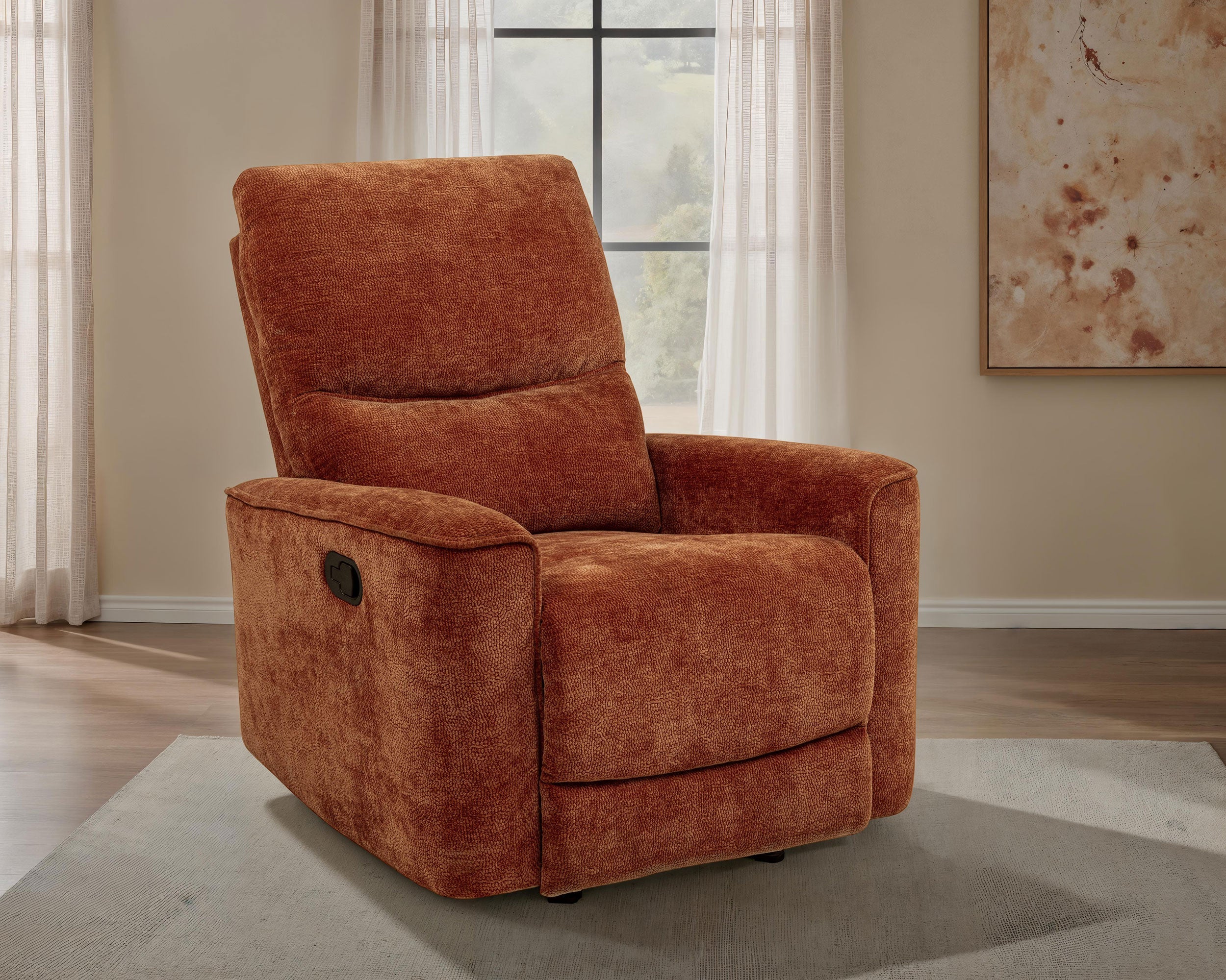 Navarro Chenille Upholstered Glider Recliner Burnt Orange-
