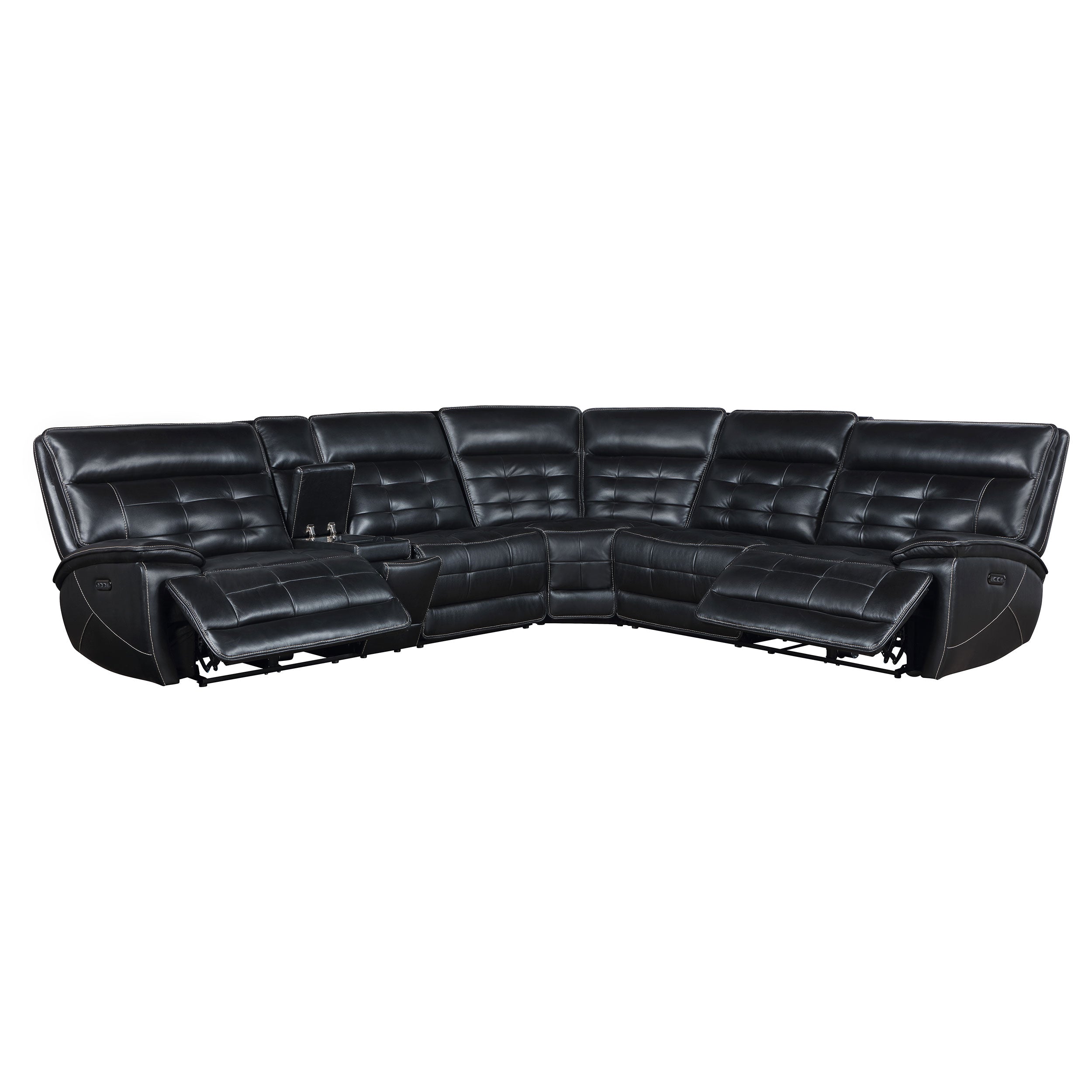 Hewitt Leather Dual Power Reclining Sectional Sofa Black-