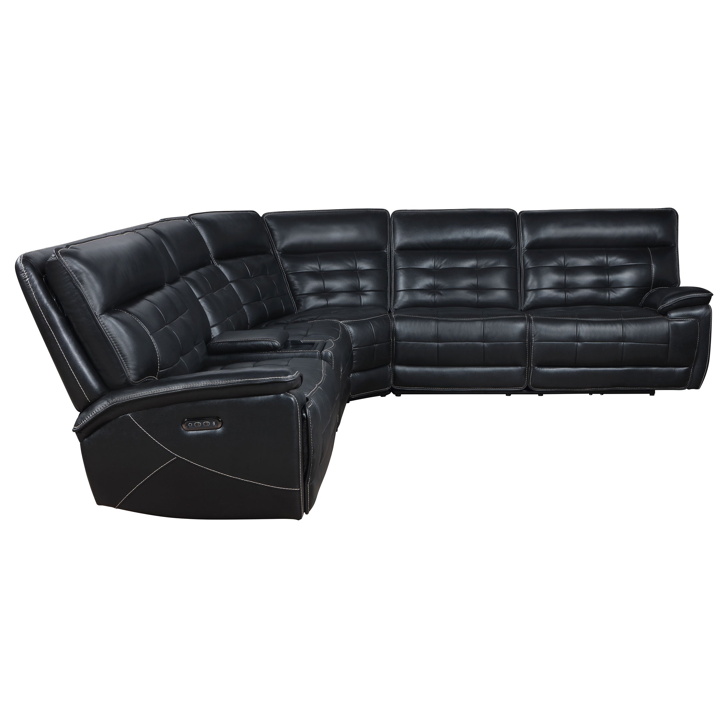 Hewitt Leather Dual Power Reclining Sectional Sofa Black-