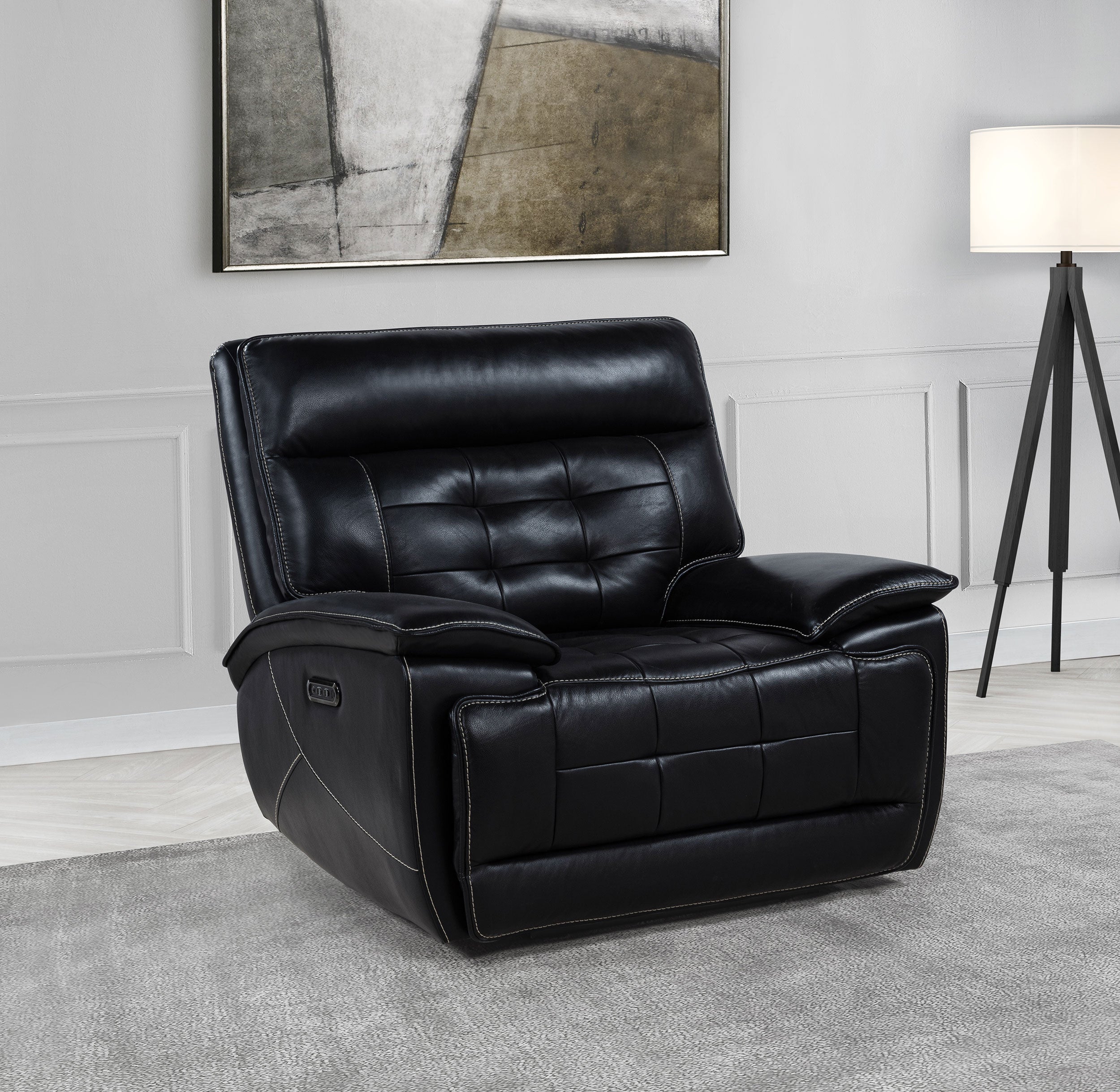 Hewitt Leather Upholstered Dual Power Recliner Chair Black-