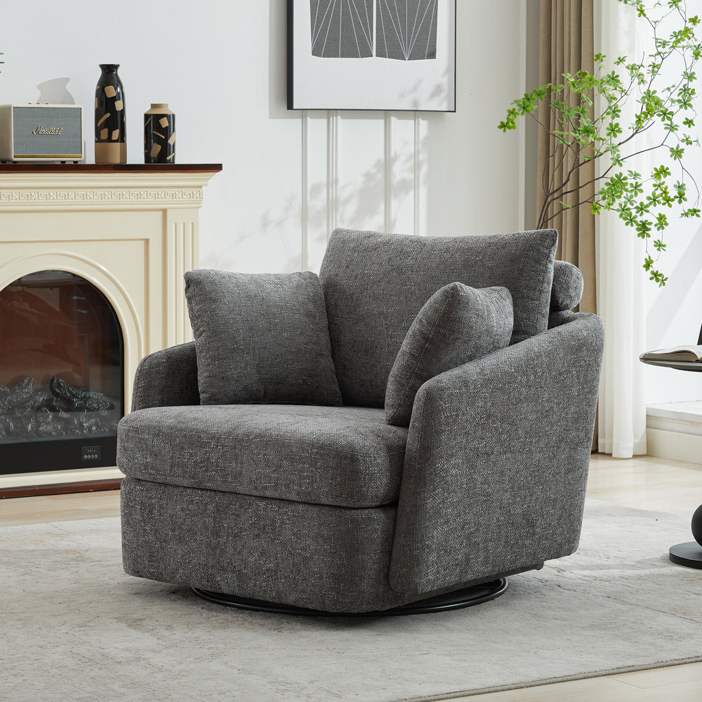 40.55"W Swivel Accent Chair With 2 Throw Pillows