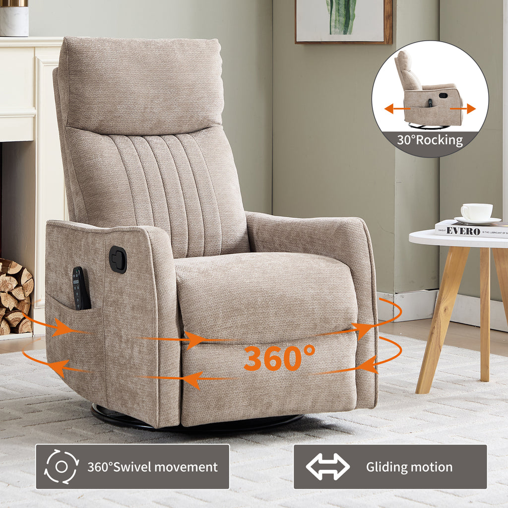 Khaki Heat Massage Manual Recliner Chair