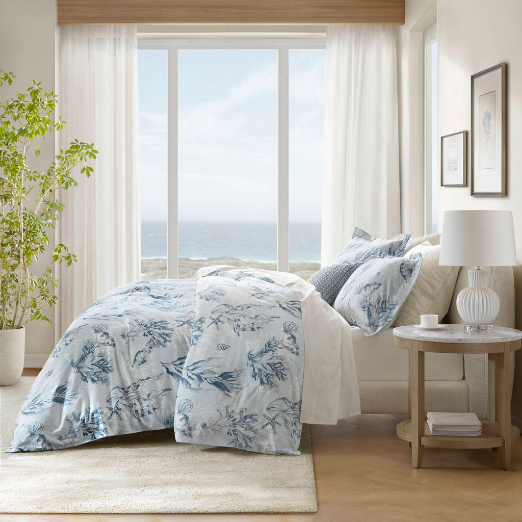 3-Piece King 100% Cotton Sateen Duvet Cover Set, Navy/Blue
