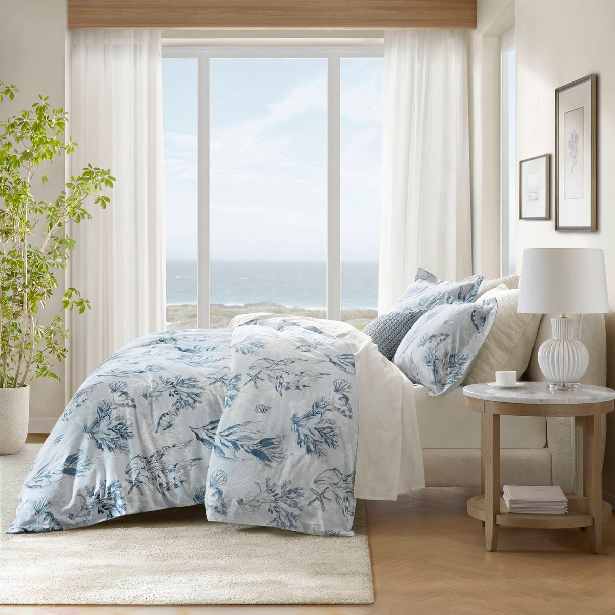 3-Piece King 100% Cotton Sateen Duvet Cover Set, Navy/Blue